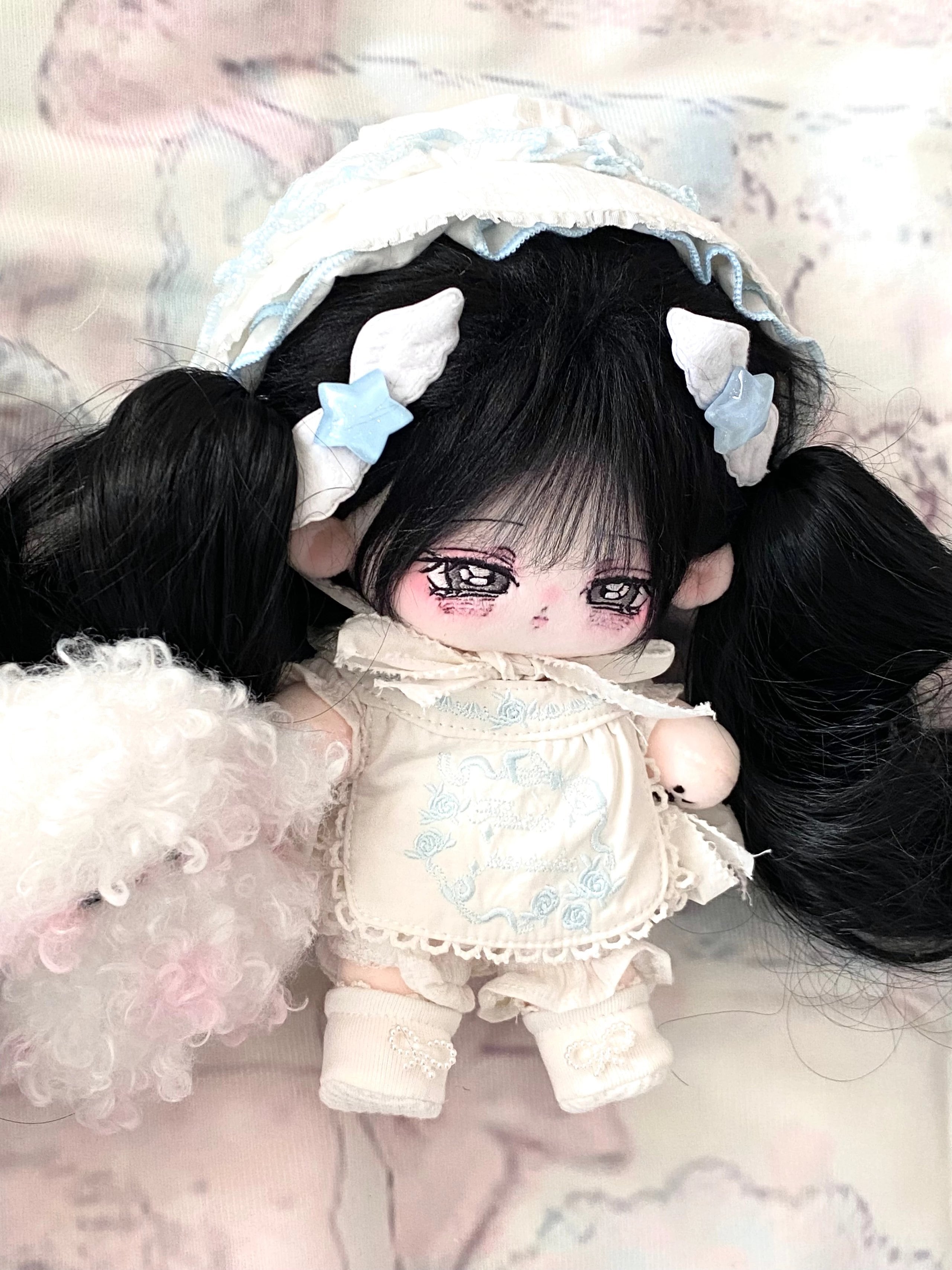 20cm無属性着せ替えぬいぐるみ 黒髪 人形 ドール スケルトン入り