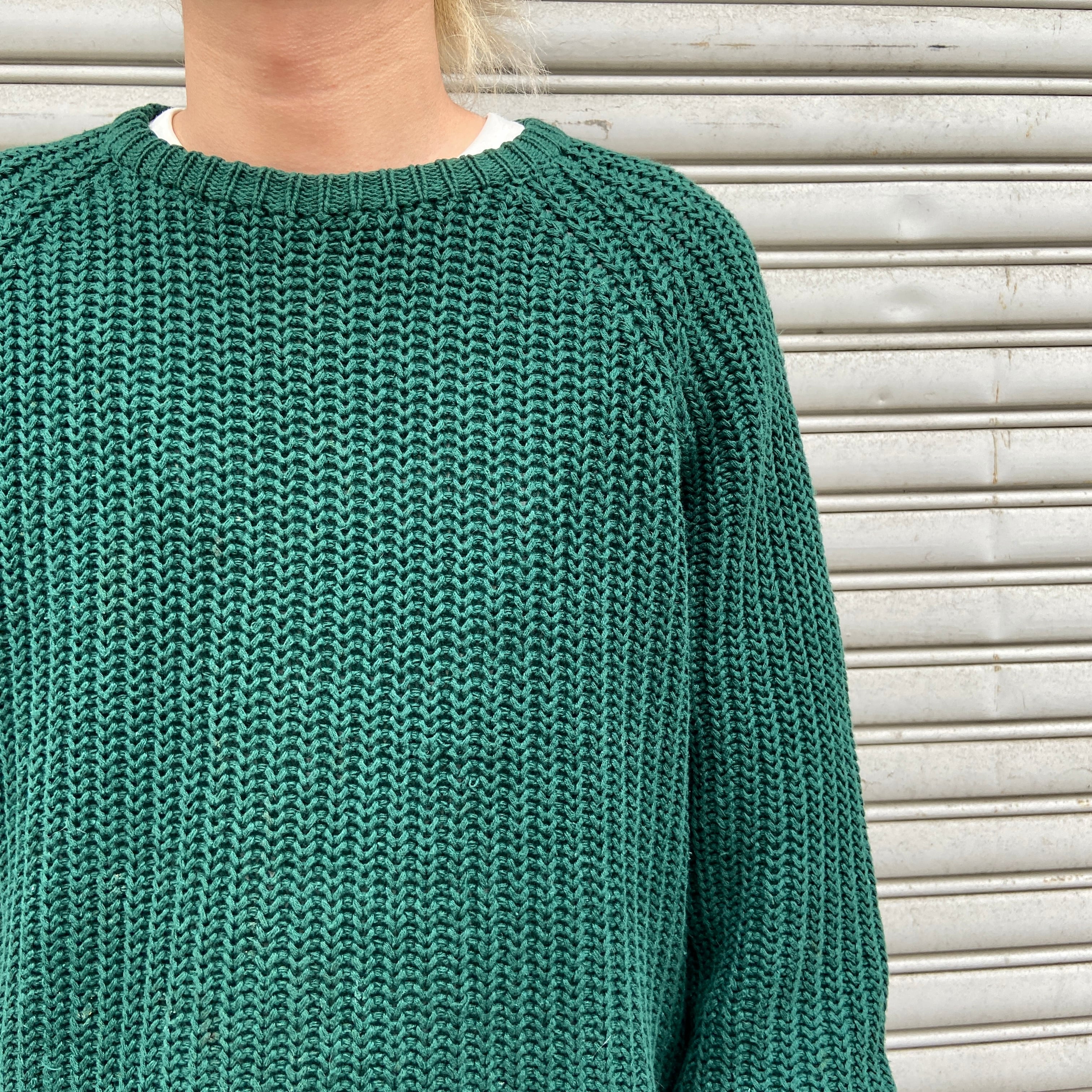 90s GAP オールドギャップ コットンニット リブ編みニット グリーン M