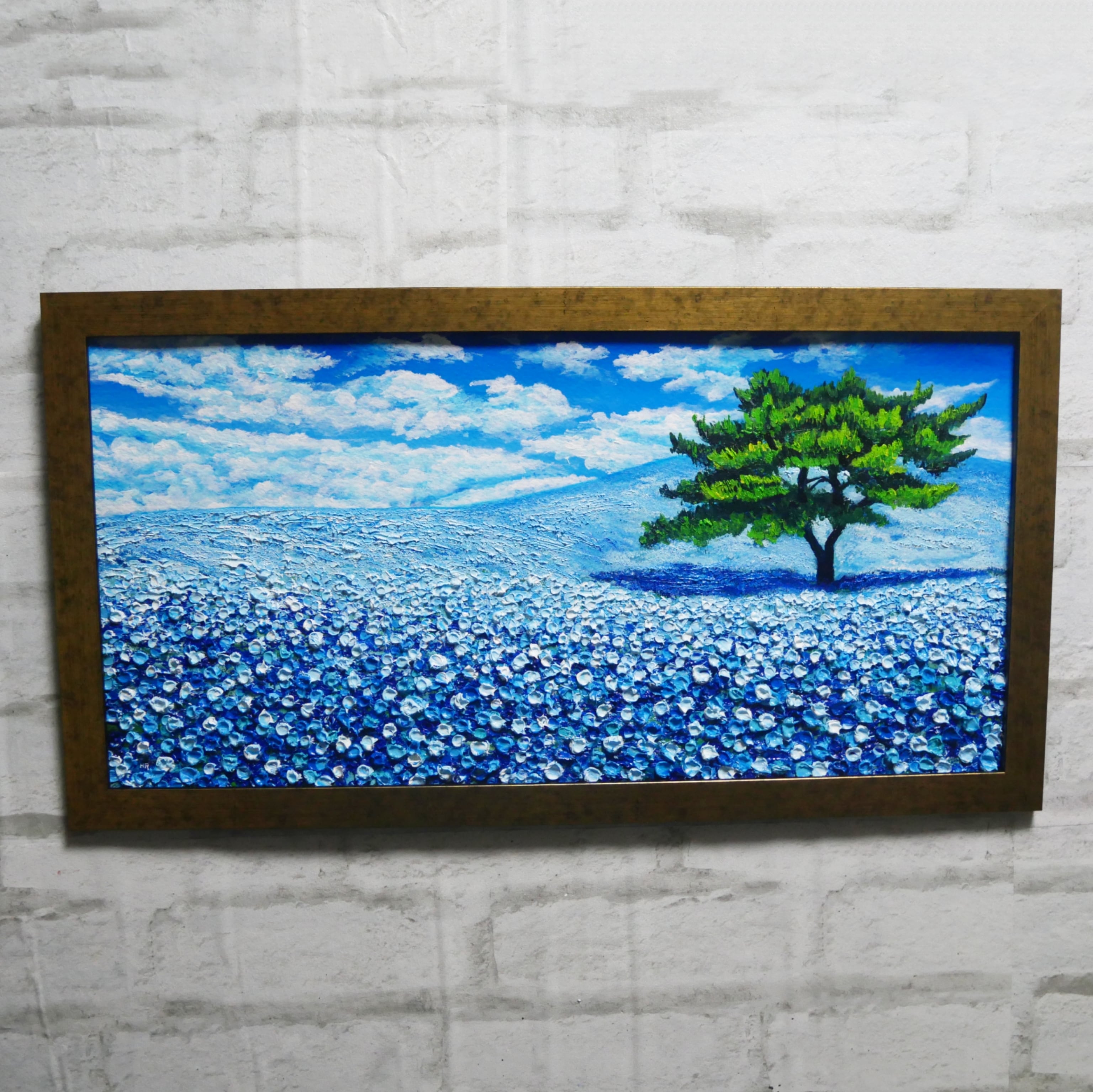 絵画】 癒しの風景画「青いネモフィラの丘」油絵 原画 | HIROSHI1990