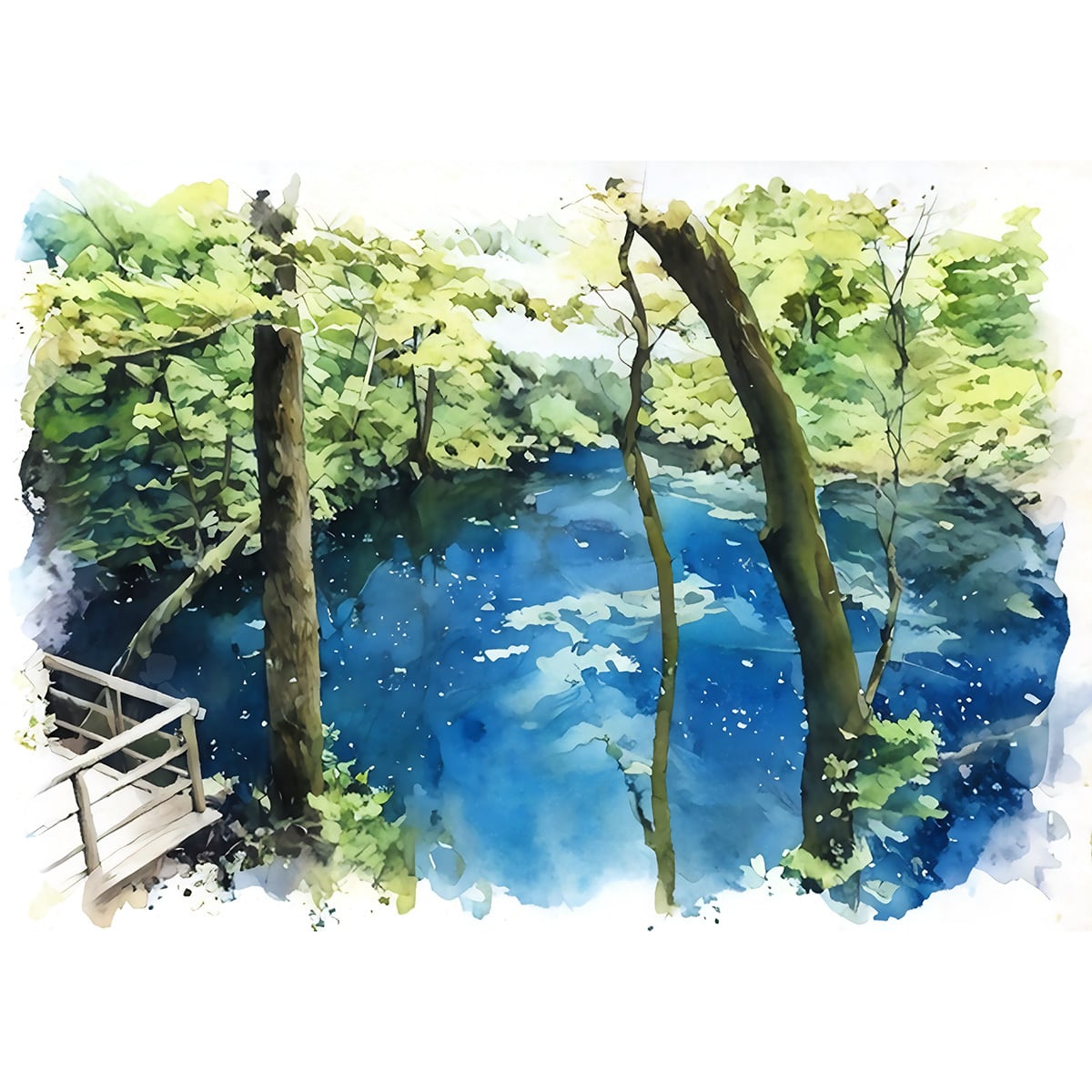 絵画(風景画) 日本 青森県 白神山地 インテリアアート額付き 水彩画