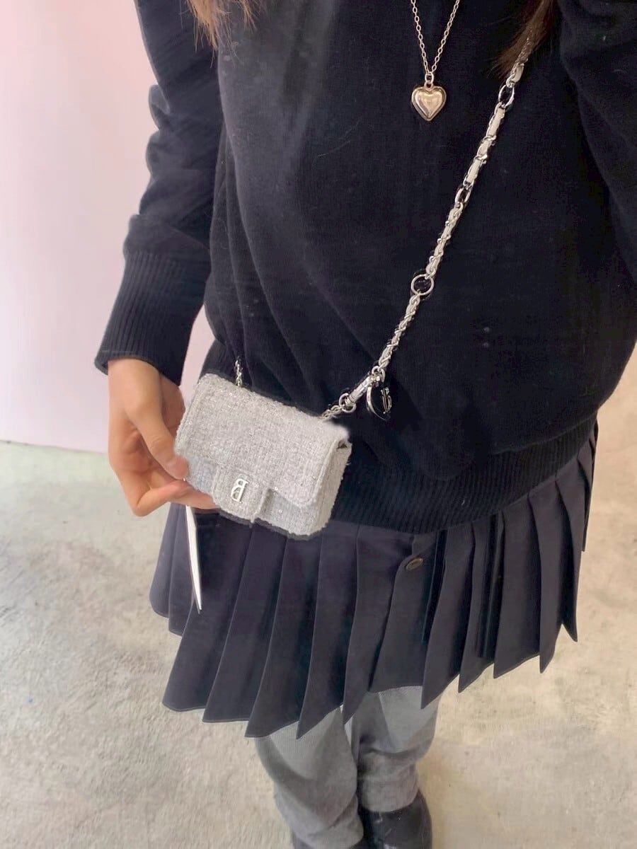 The Barnnet】Tweed Chain Belt Mini Bag | in the mist