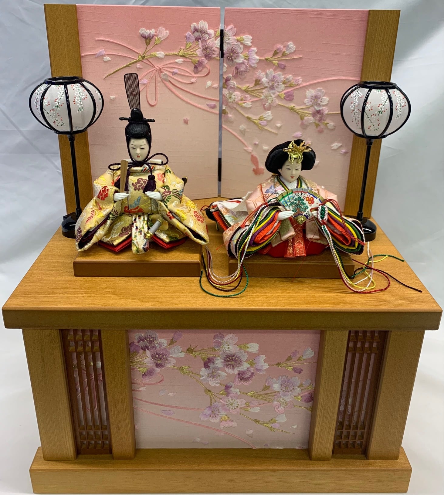 雛人形 京15番 親王 TN39 極上正絹 35cm リボン桜 収納箱 屏風付き S23