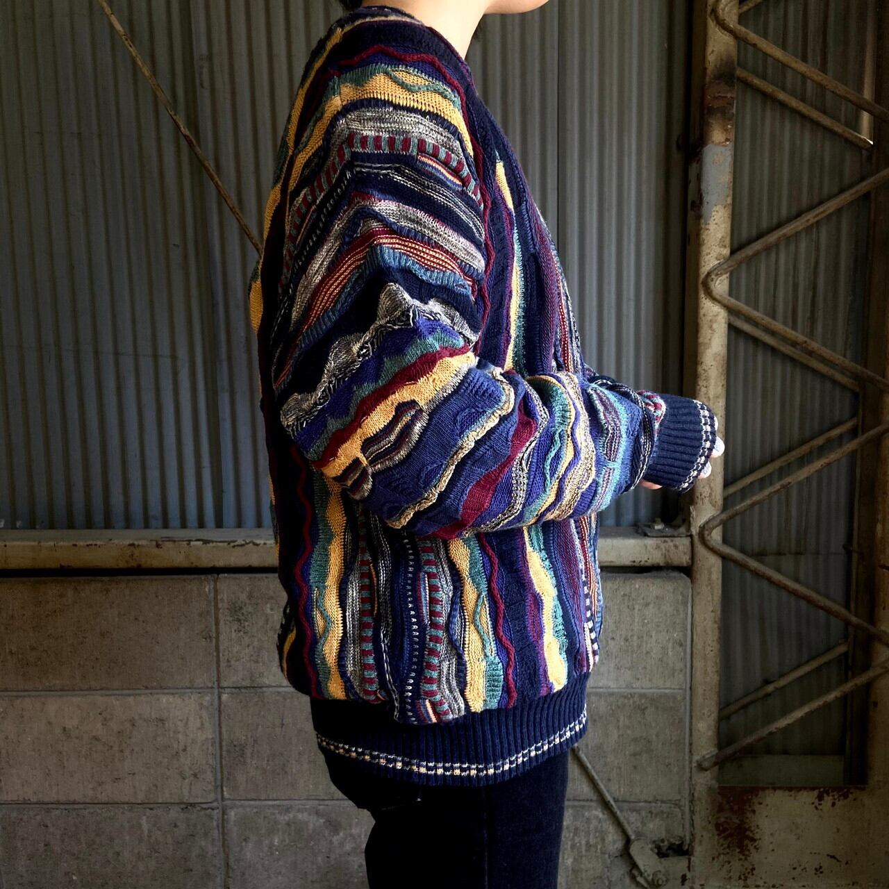 ブルガリア製 ALFANI クージー風 3Dニット 総柄 アクリル×コットン