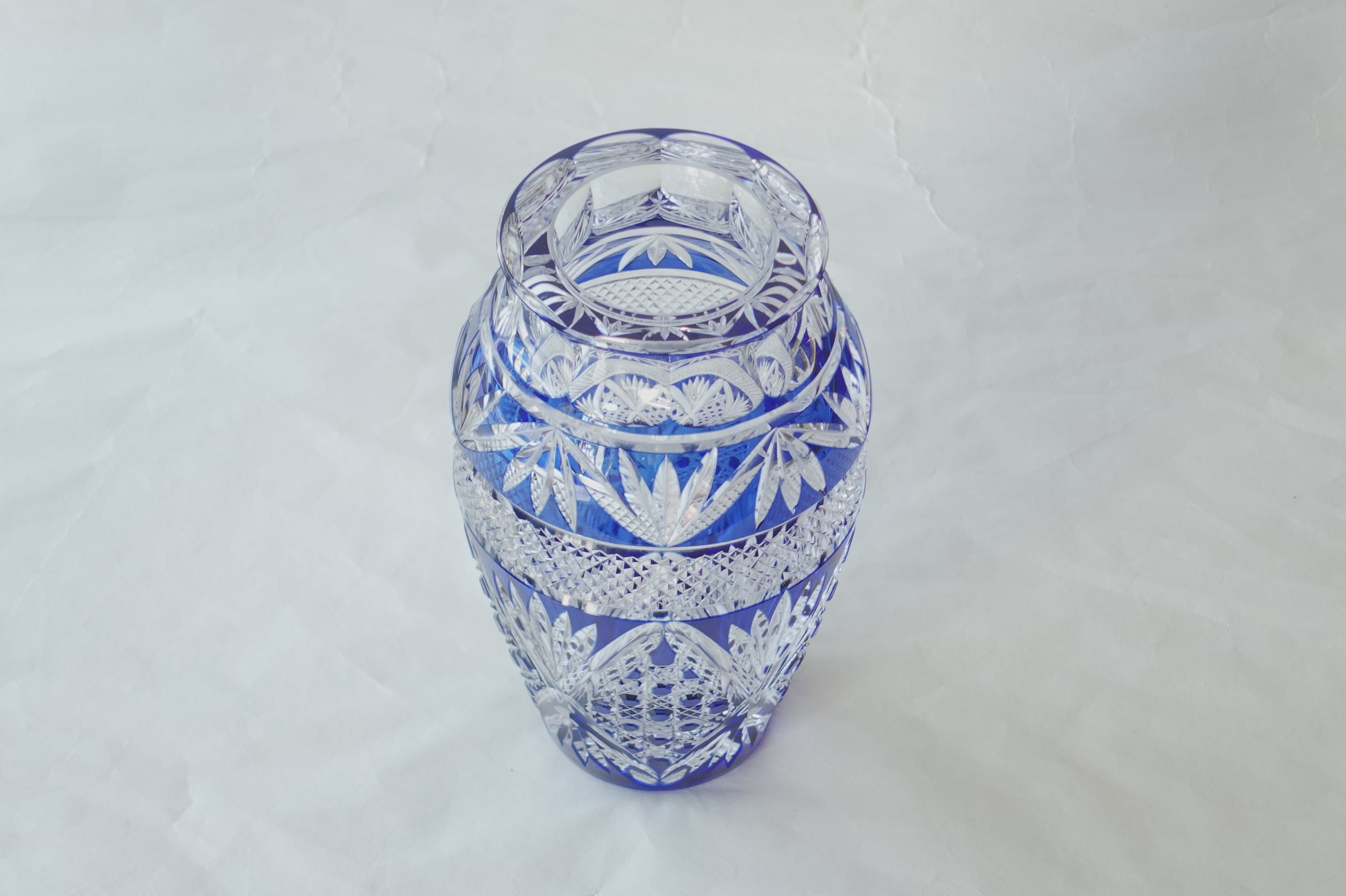 江戸切子 花瓶 クリスタルガラス 青 | 小林漆陶