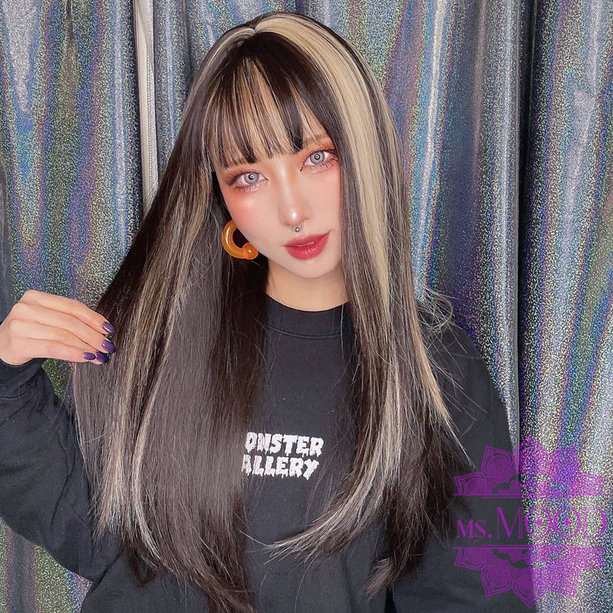 ブラウン×ゴールドメッシュ ストレートウィッグ | ウィッグショップ MS