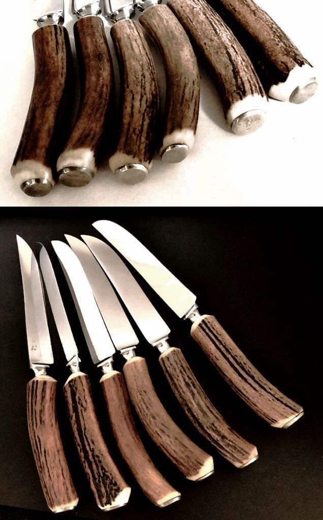 英国ビンテージ ホーン/角 スタッグ/雄鹿 ステーキナイフ6本 ホーン