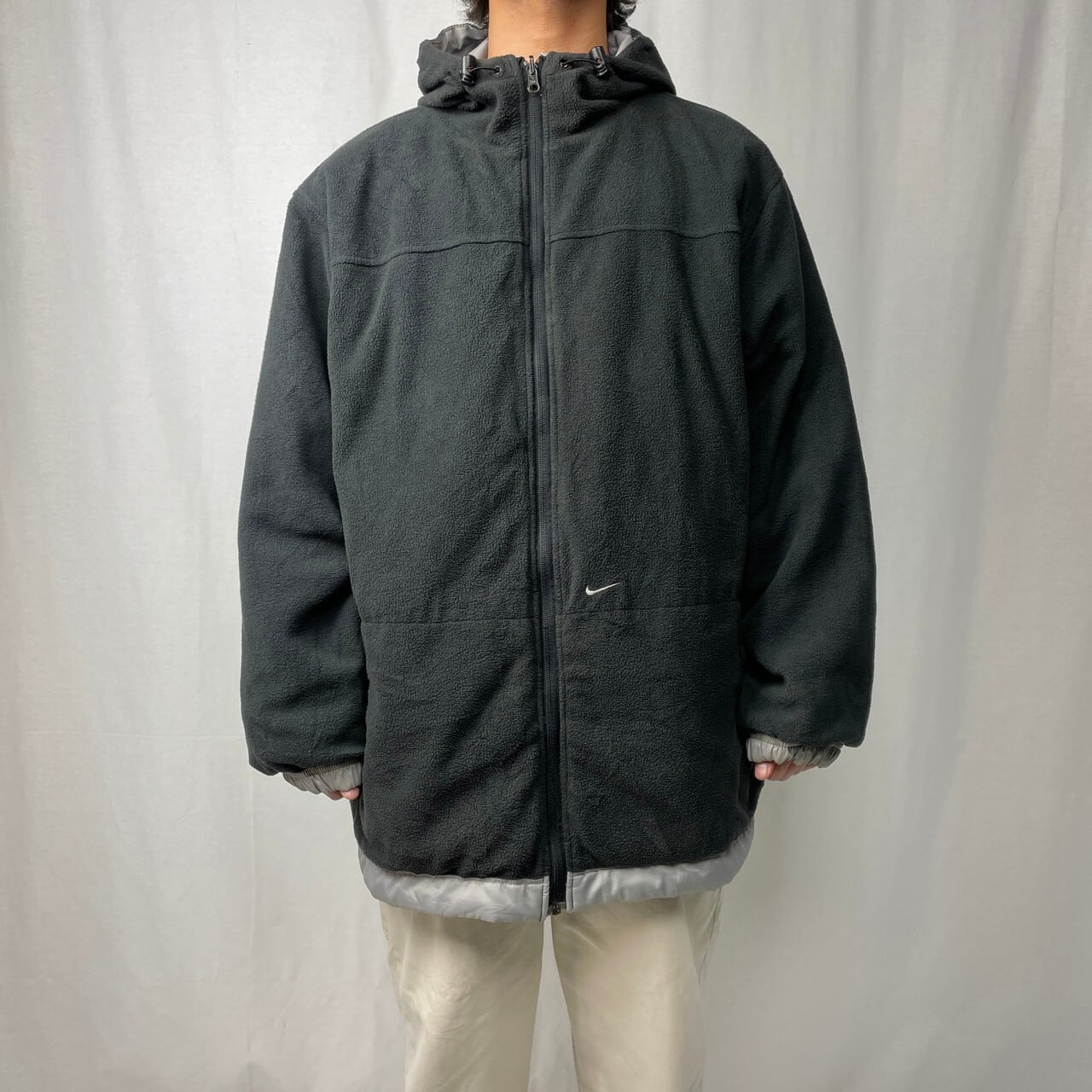 00年代 NIKE ナイキ スウォッシュロゴ刺繍 リバーシブル フリース