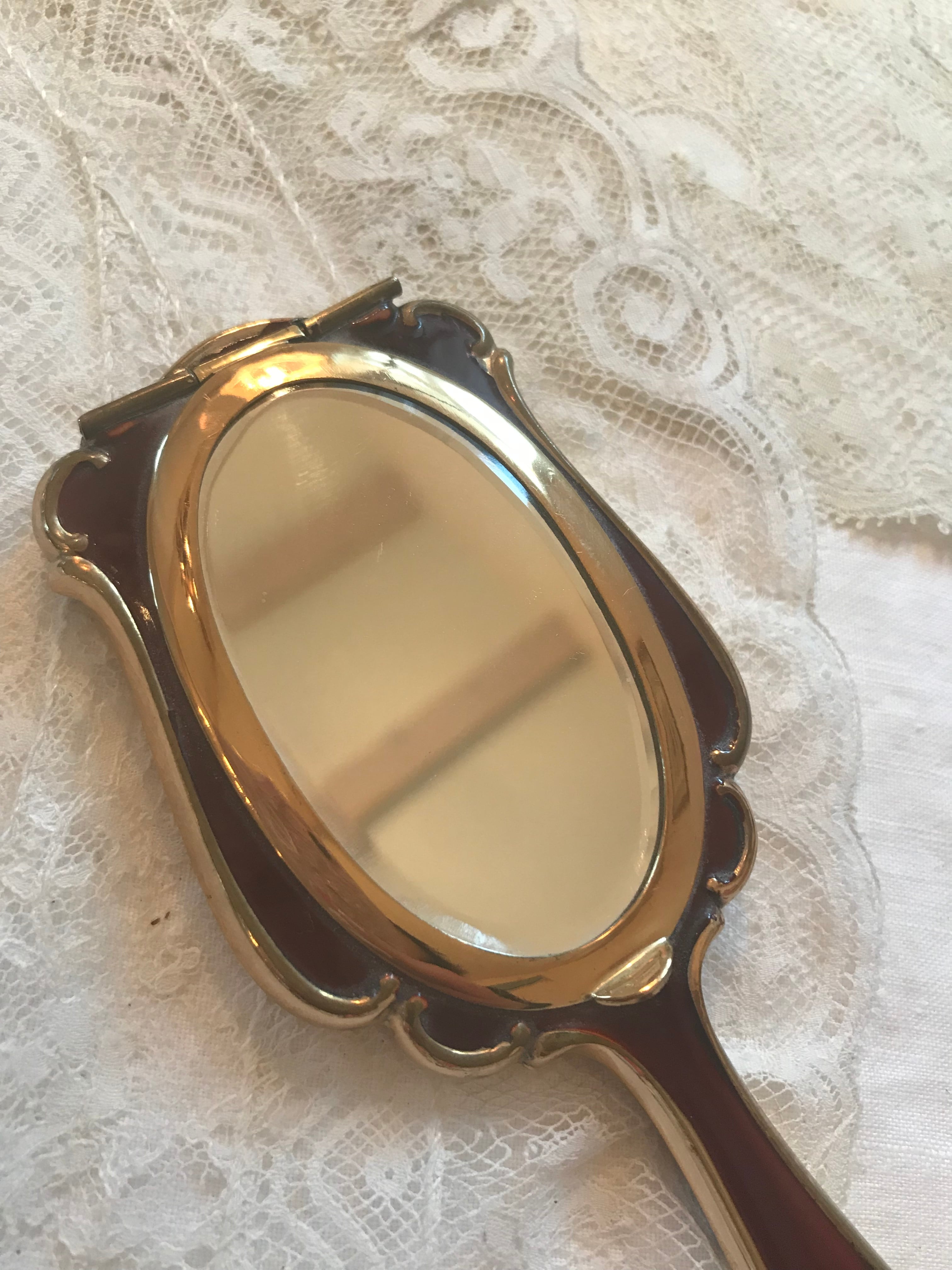 べっこう風 コンパクト付ミラー ※アンティークおしろい付 | AntiqueRose