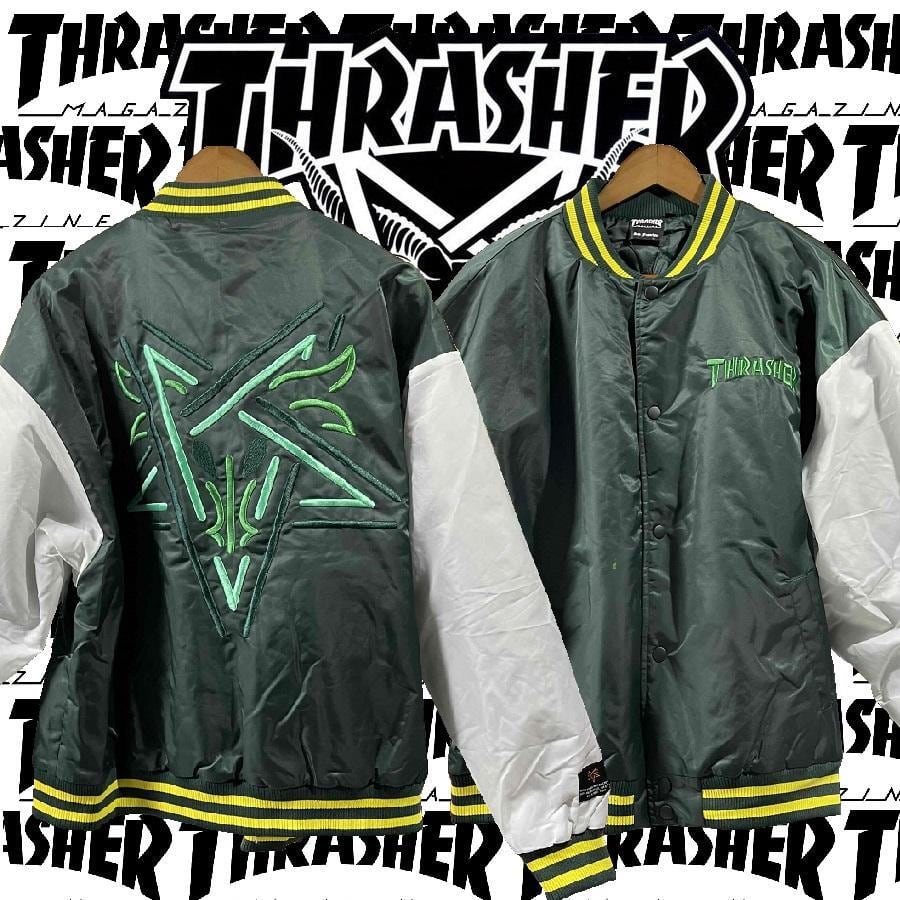 THRASHER 】STADIUM JKT GRN スラッシャー スタジャン ジャケット