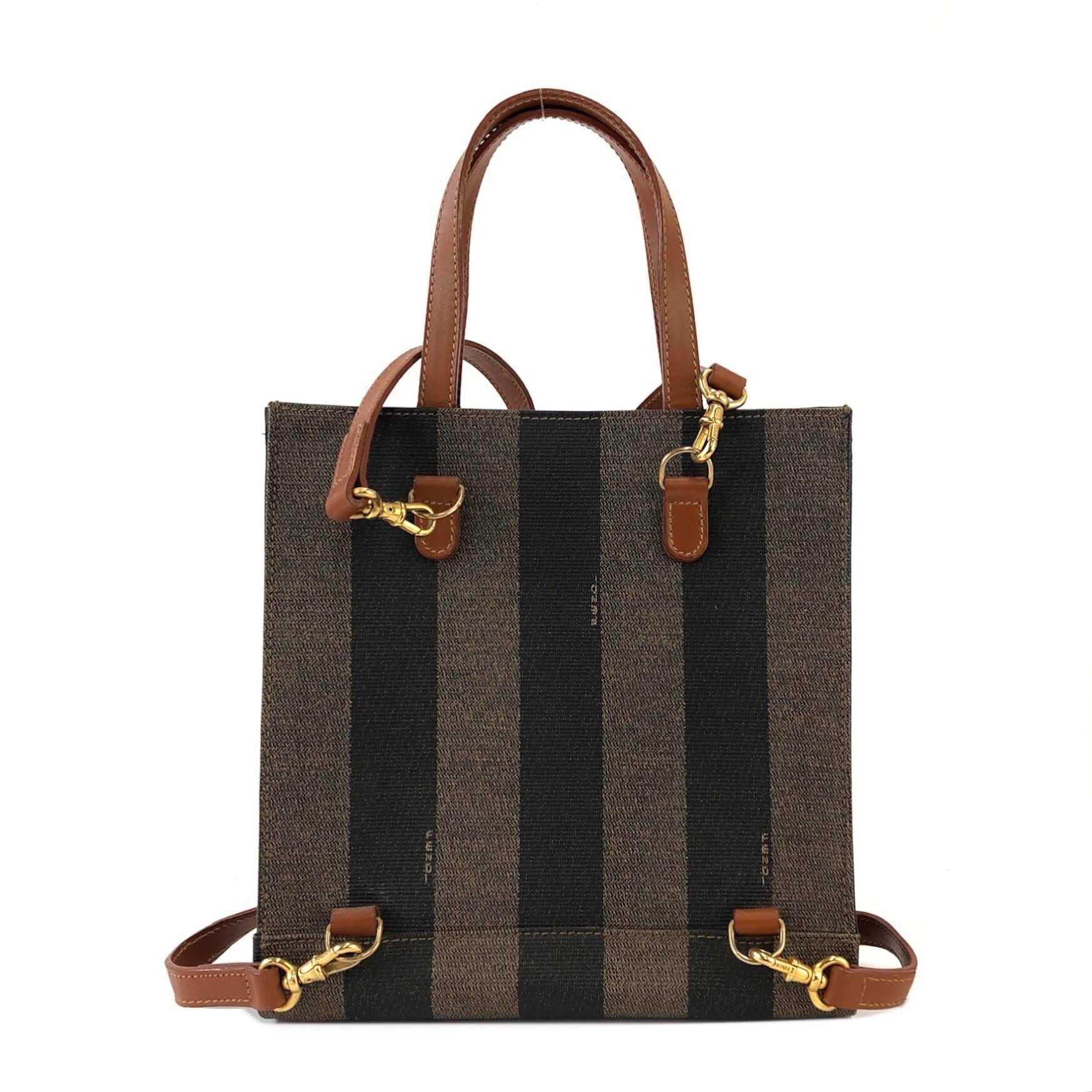 FENDI フェンディ ペカン柄 ビッグロゴ PVC×レザー 2WAY ハンドバッグ