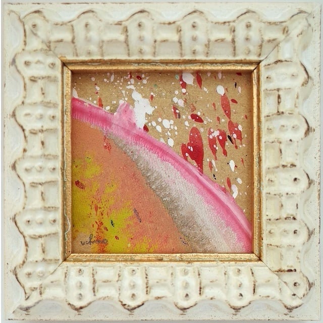 無題」 段ボールにアクリル * 現代アート 絵画 抽象画 ミニ額 フレーム