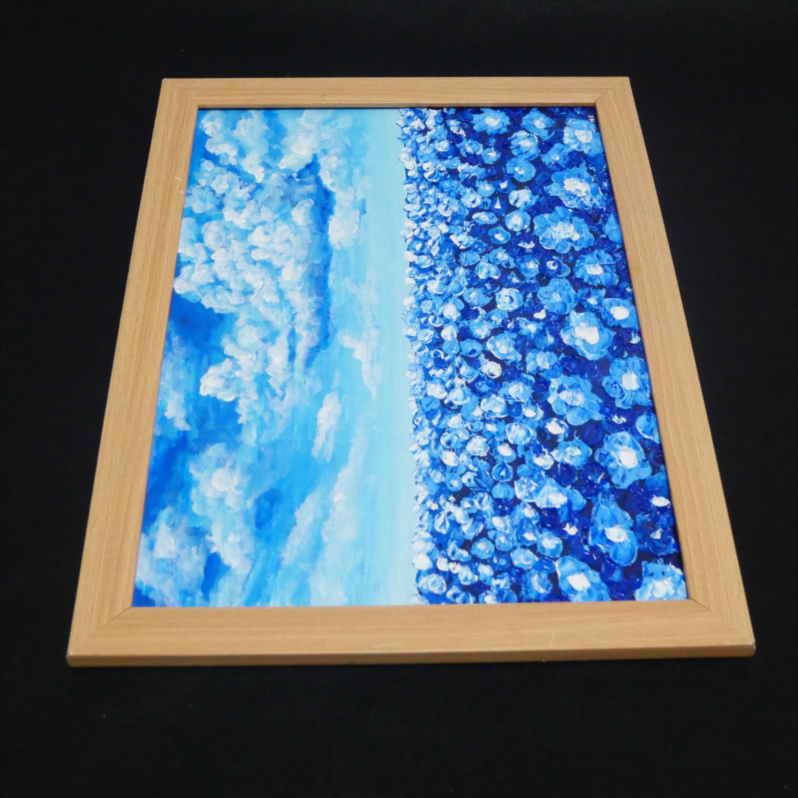 油絵 油彩 油彩画 絵 絵画【青空と雲のネモフィラ】 | HIROSHI1990