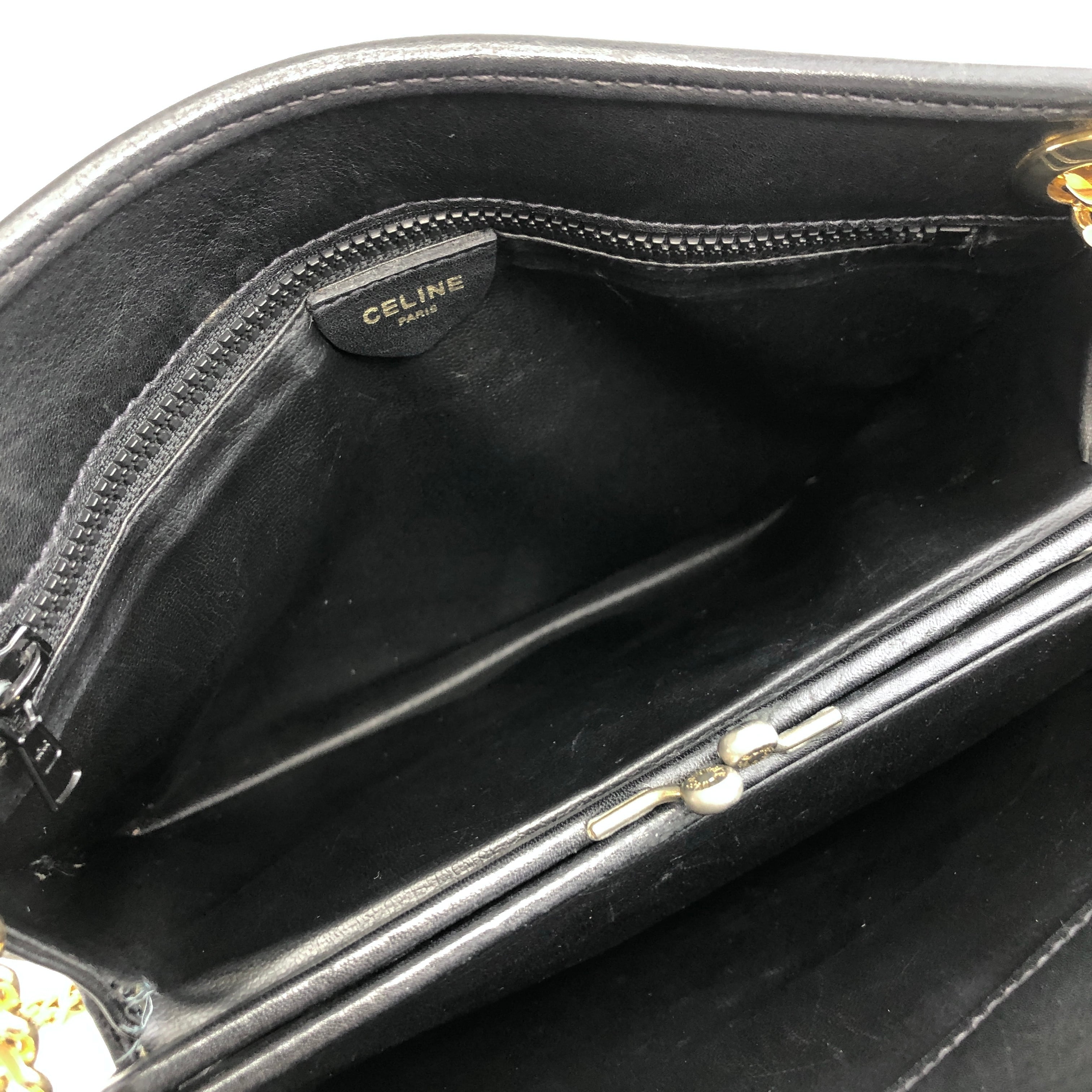 Celineオールドセリーヌ エナメル 型押し ショルダバッグ 黒 CELINE