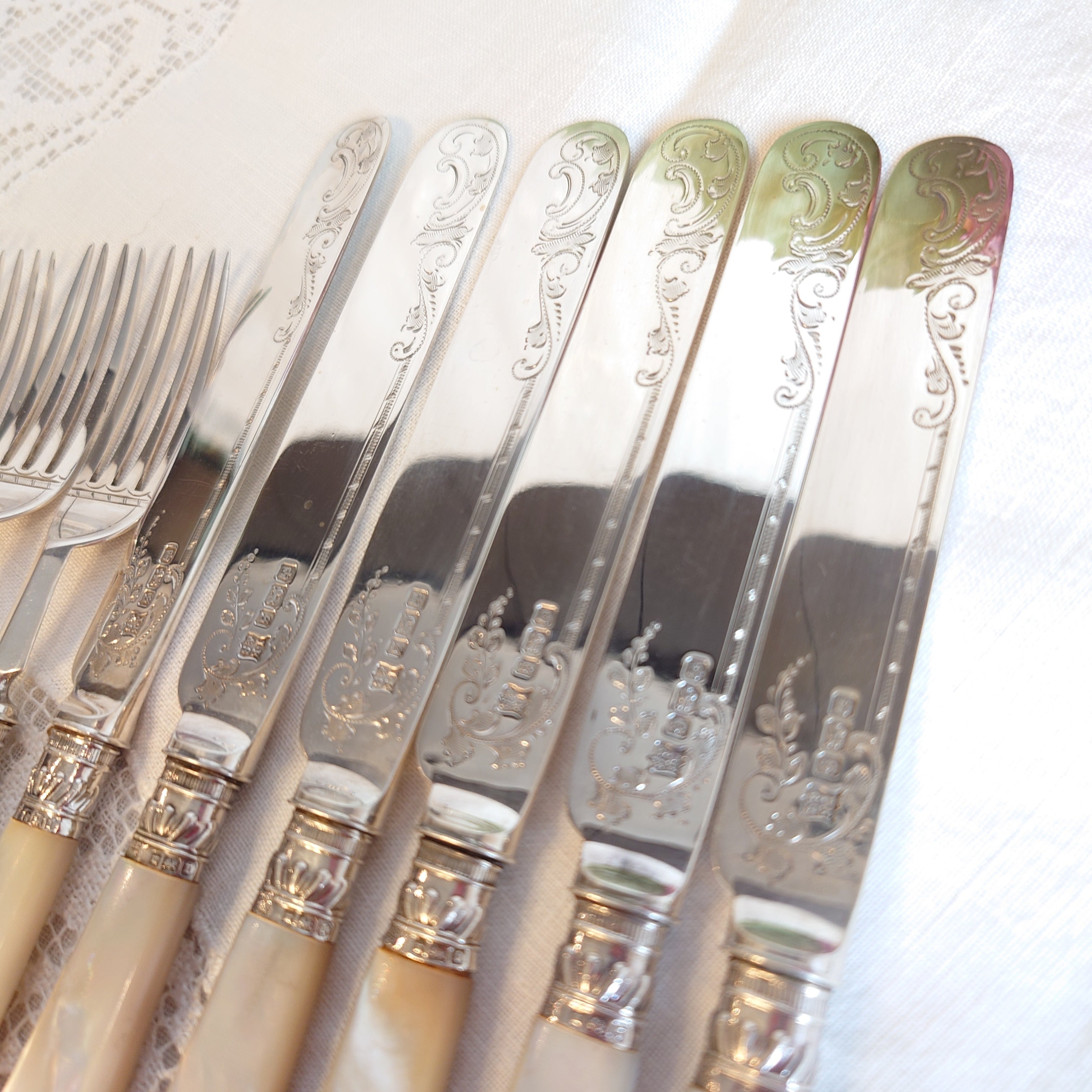 白蝶貝 マザーオブパール カトラリーセット 純銀 1910年