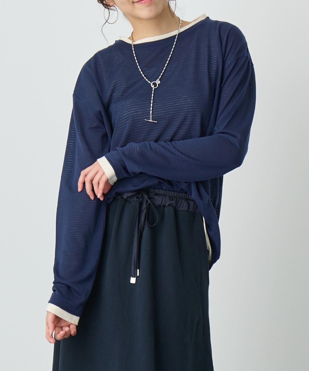 No.24011 フェイクレイヤードロングTシャツ Navy | エルキカク
