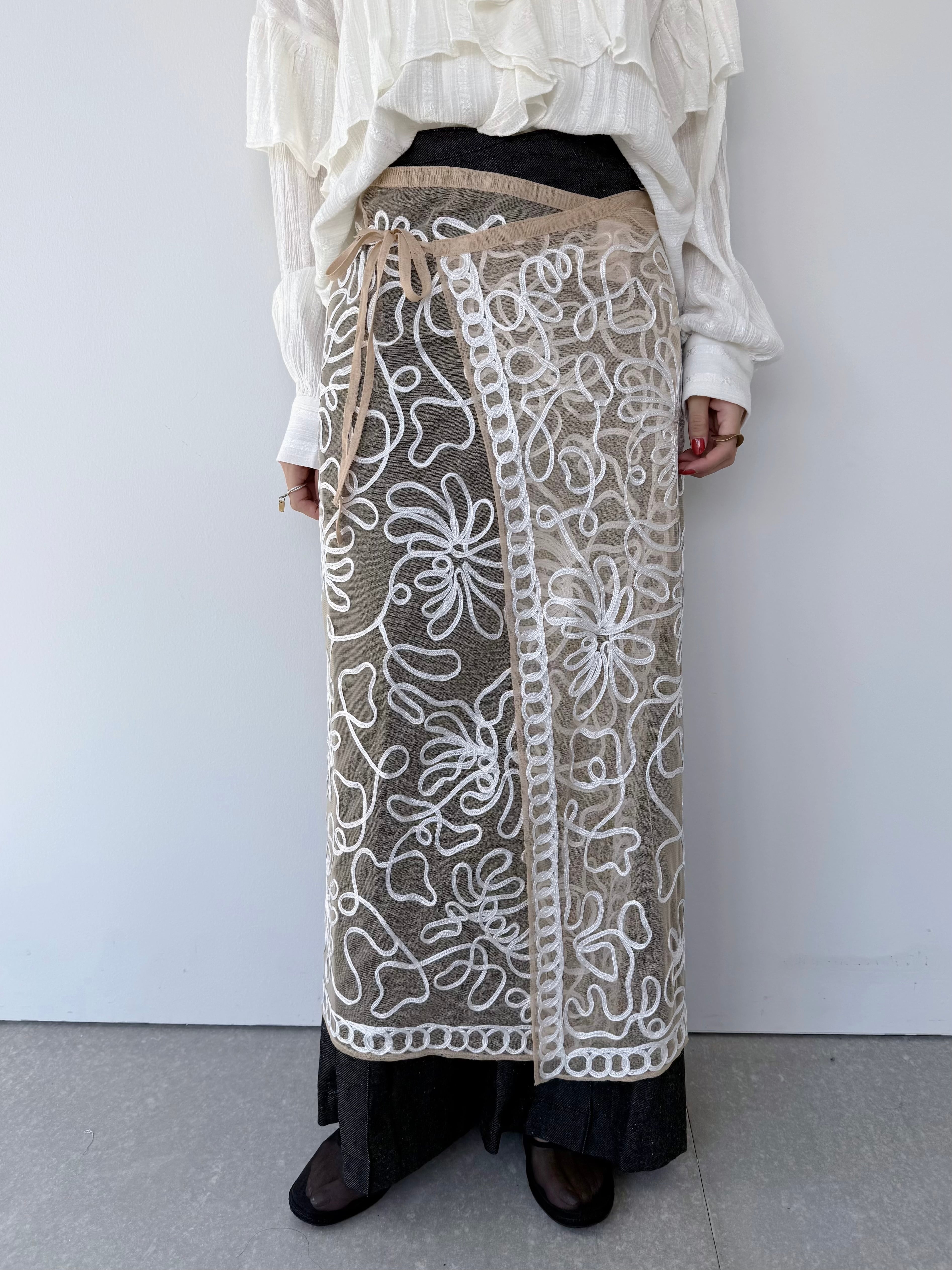 Sara Mallika Tulle Tape Embroidery Wrap Skirt | KOKO