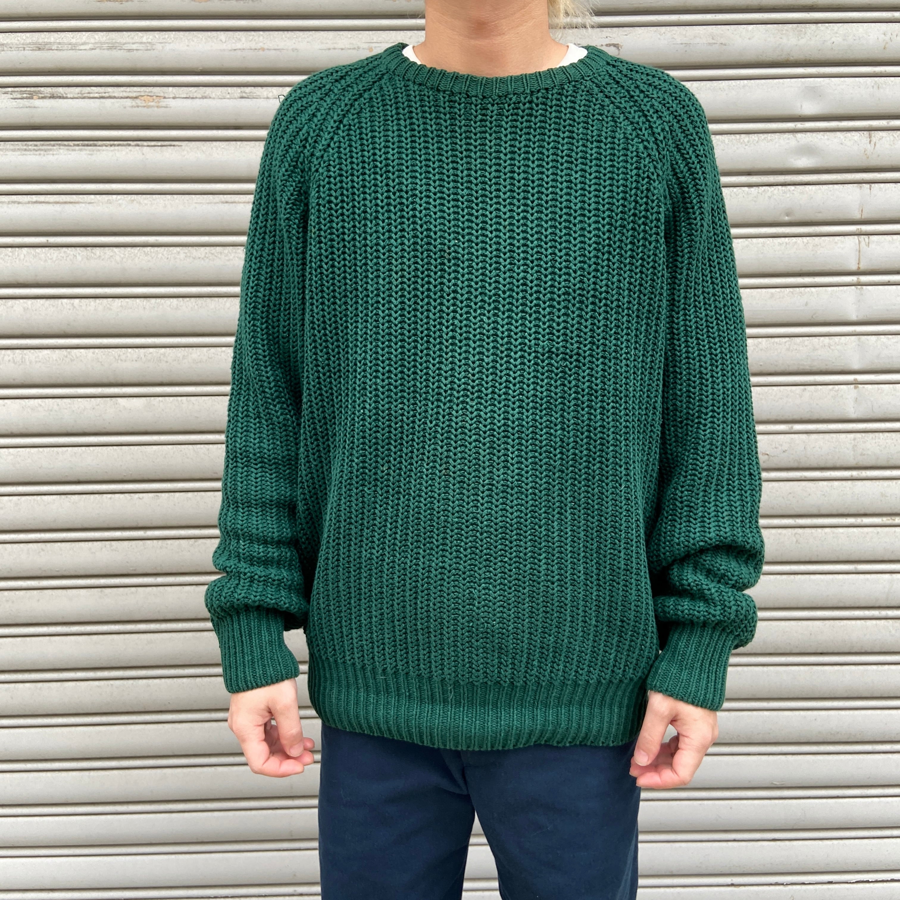 90s GAP オールドギャップ コットンニット リブ編みニット グリーン M
