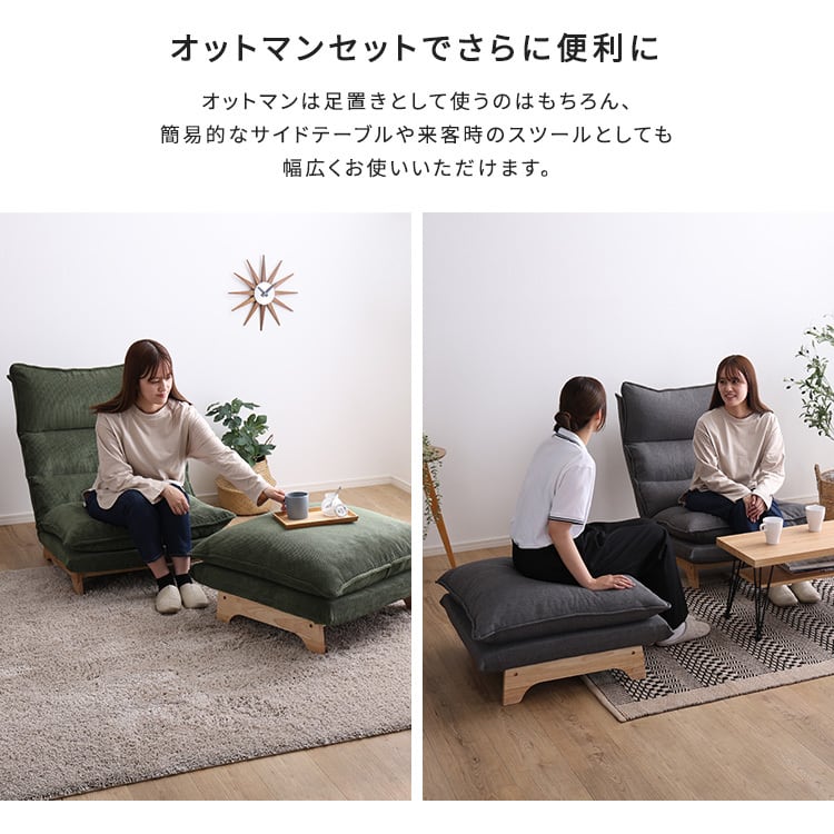 リクライニング ローソファ ハイバック 日本製 1人掛け 1P 木製脚付き