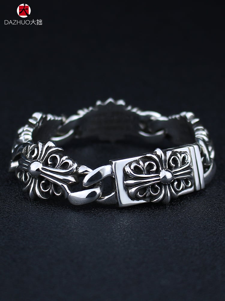 キーパーガーディアンクロスフラワーブレスレットメンズシック925