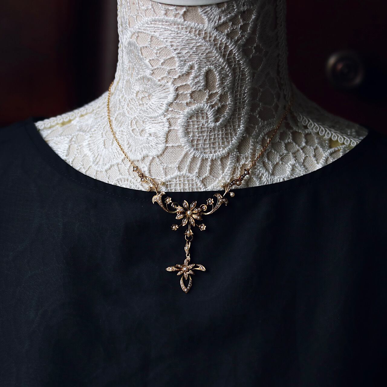 貴重】 3way仕様 15ct 15金製 シードパール飾り フラワーモチーフ