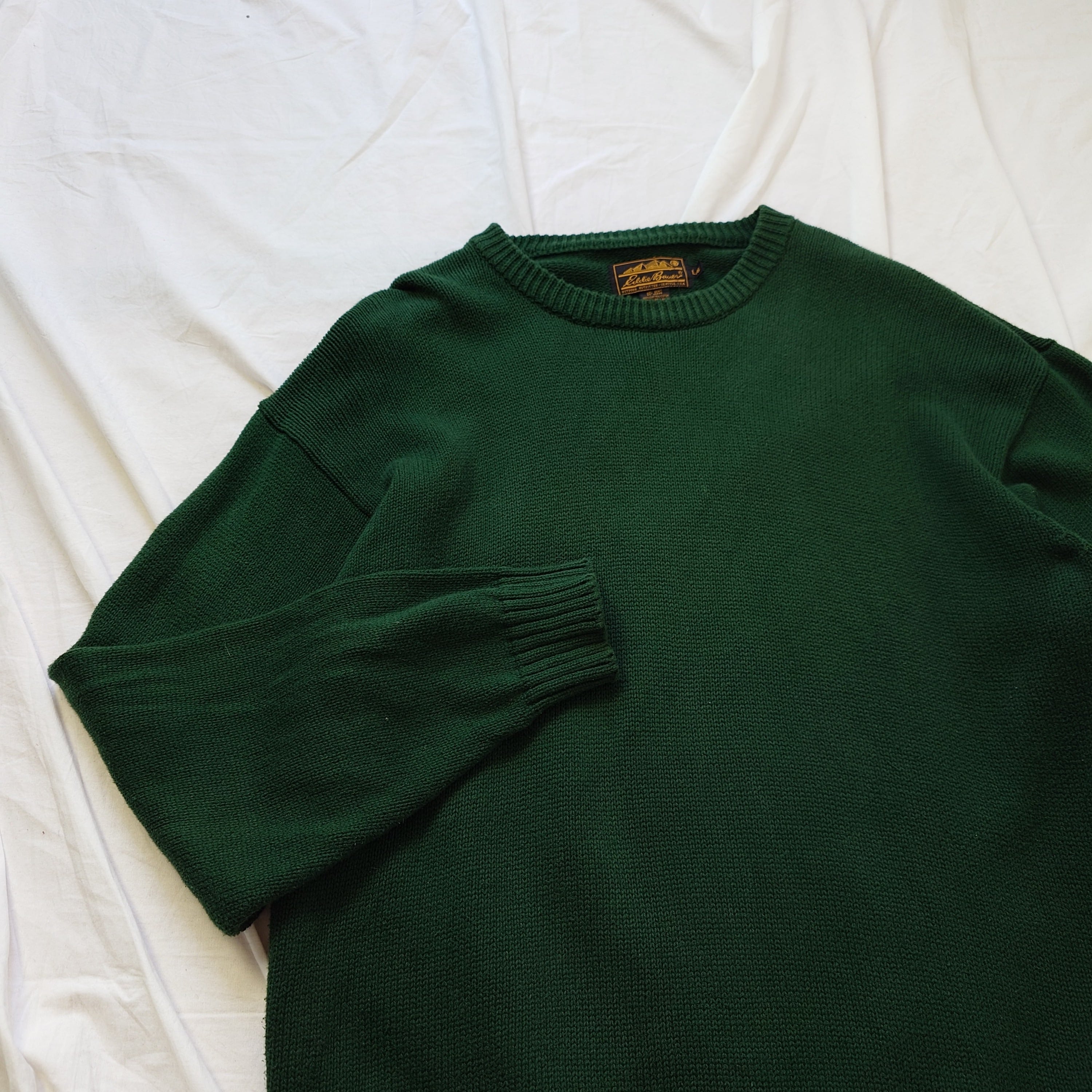 80s】Eddie Bauer エディーバウアー コットンニット 黒タグ 緑