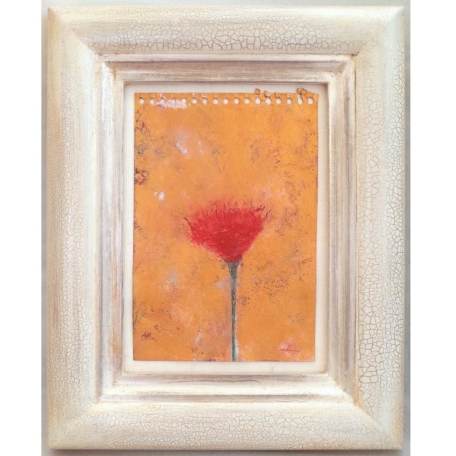 花」 紙にアクリル * ドローイング 現代美術 アート作品 額縁 内野隆文