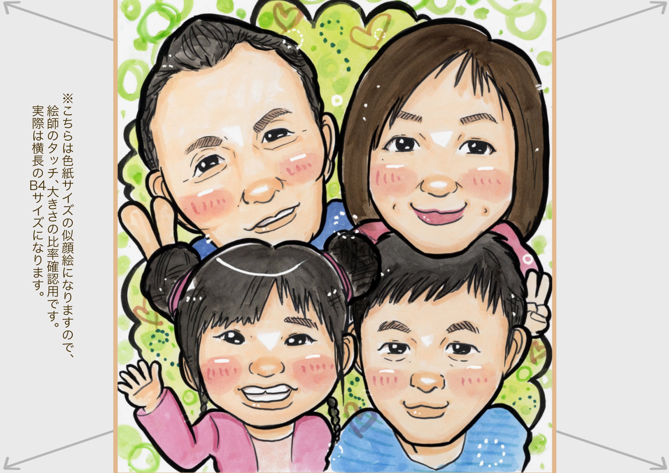 B4】5名入り似顔絵 上半身(絵師:まな) | 似顔絵アトリエ3O-spice