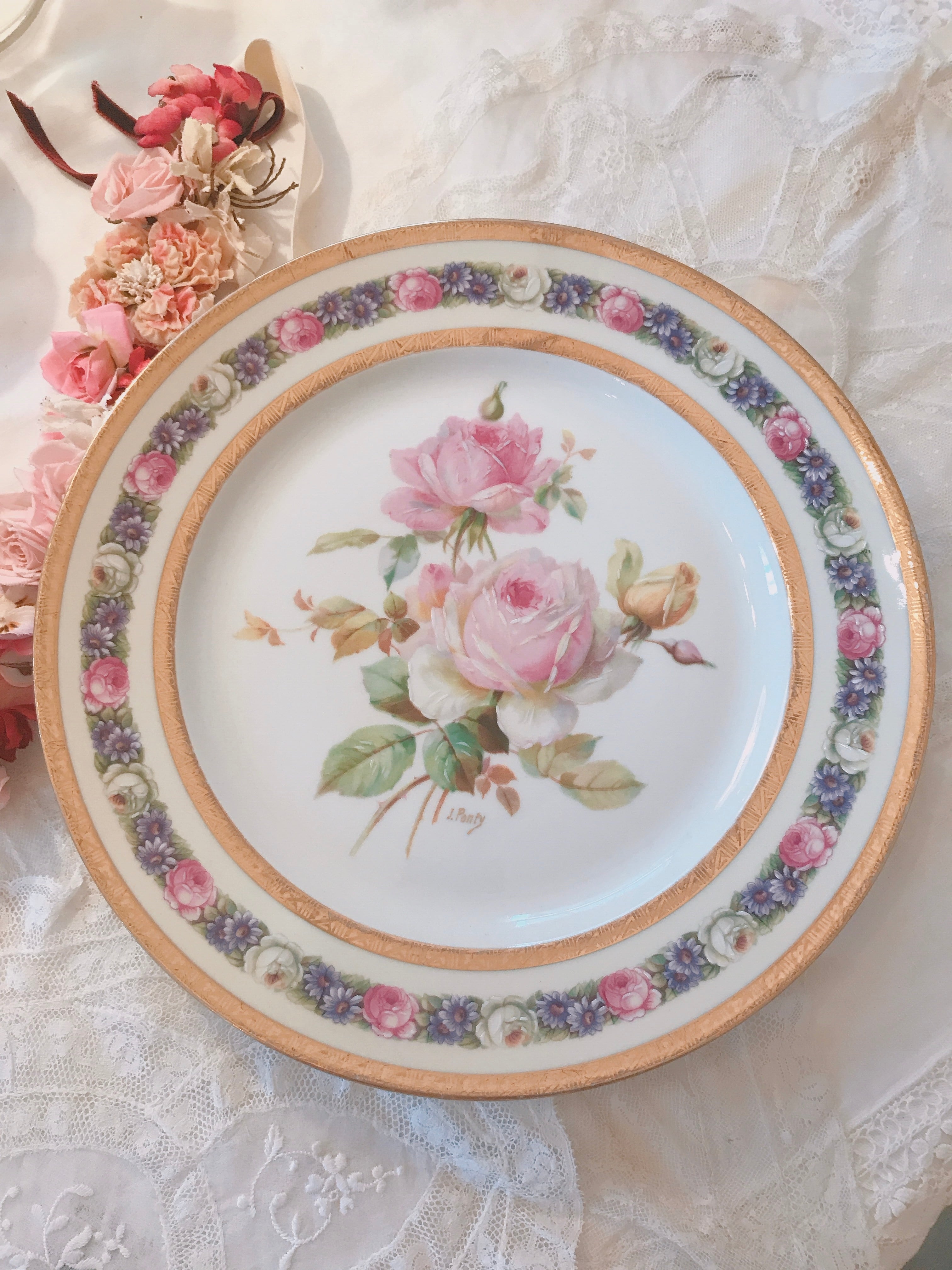 フランスリモージュ素敵な絵皿 在庫1 | AntiqueRose