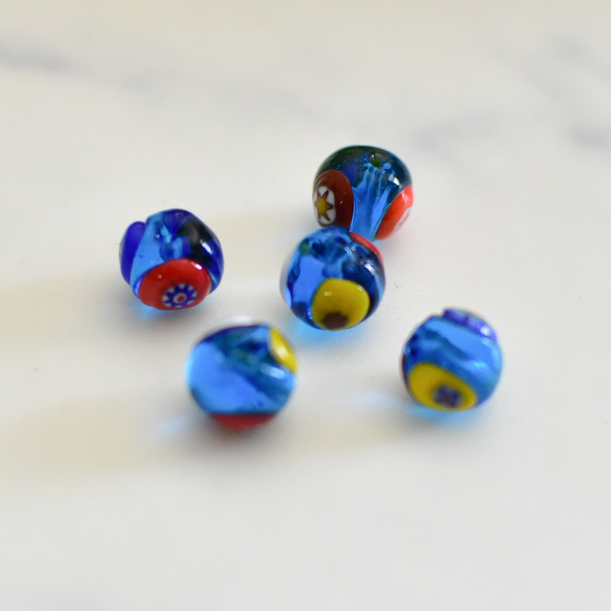 5個セット ベネチアンガラス ミルフィオリ 8ミリ | チェコガラスボタン