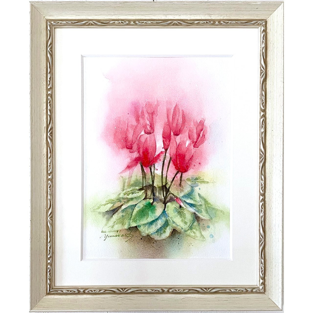 原画「紅の豚」 シクラメンの絵 水彩画 花の絵 壁掛けタイプ | 幸せの