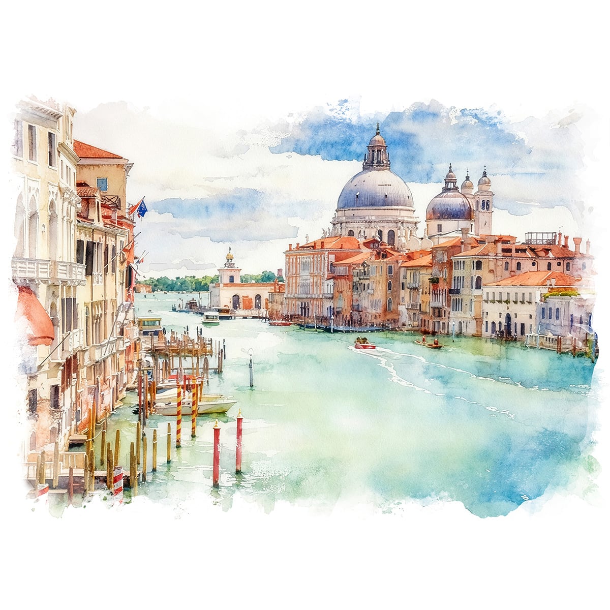 絵画 イタリア 風景画(街並み) ヴェネツィアの運河 インテリアアート額