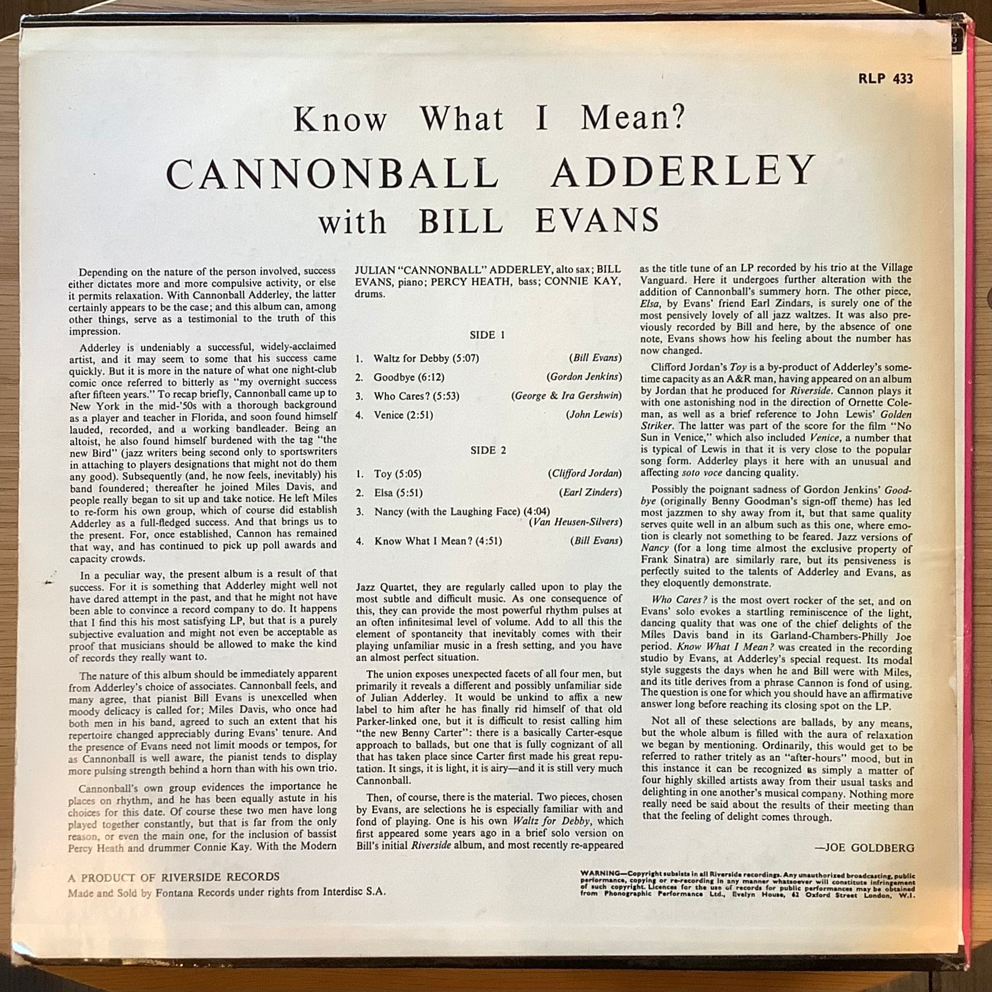 CANNONBALL ADDERLEY WITH BILL EVANS / KNOW WHAT I MEAN? | Plastic