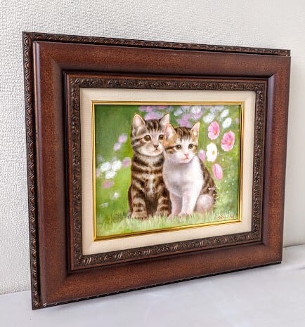 メルカリ 絵画 絵 額付き ( 白 ) 油絵 F3-072819 祈り犬猫女の子