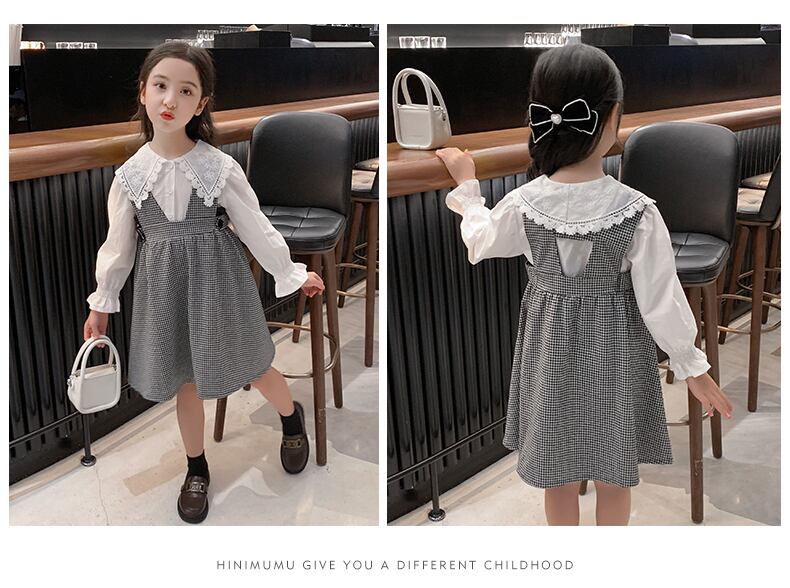 七五三や発表会に☆きれいめ キッズ グレー 長袖シャツ+ワンピース