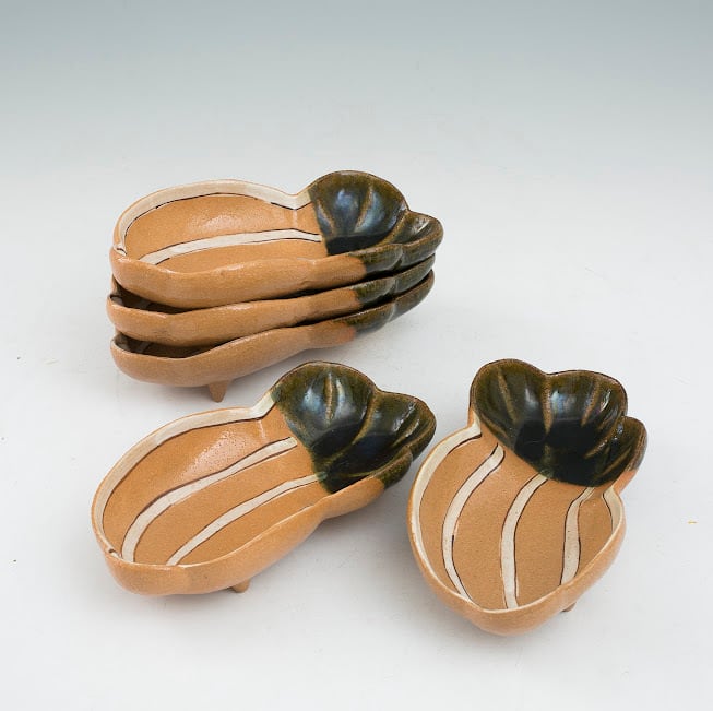 赤織部 瓜形 向付 皿 五客 篠ヶ洞窯 共箱 5枚セット 岐阜県の焼物 検