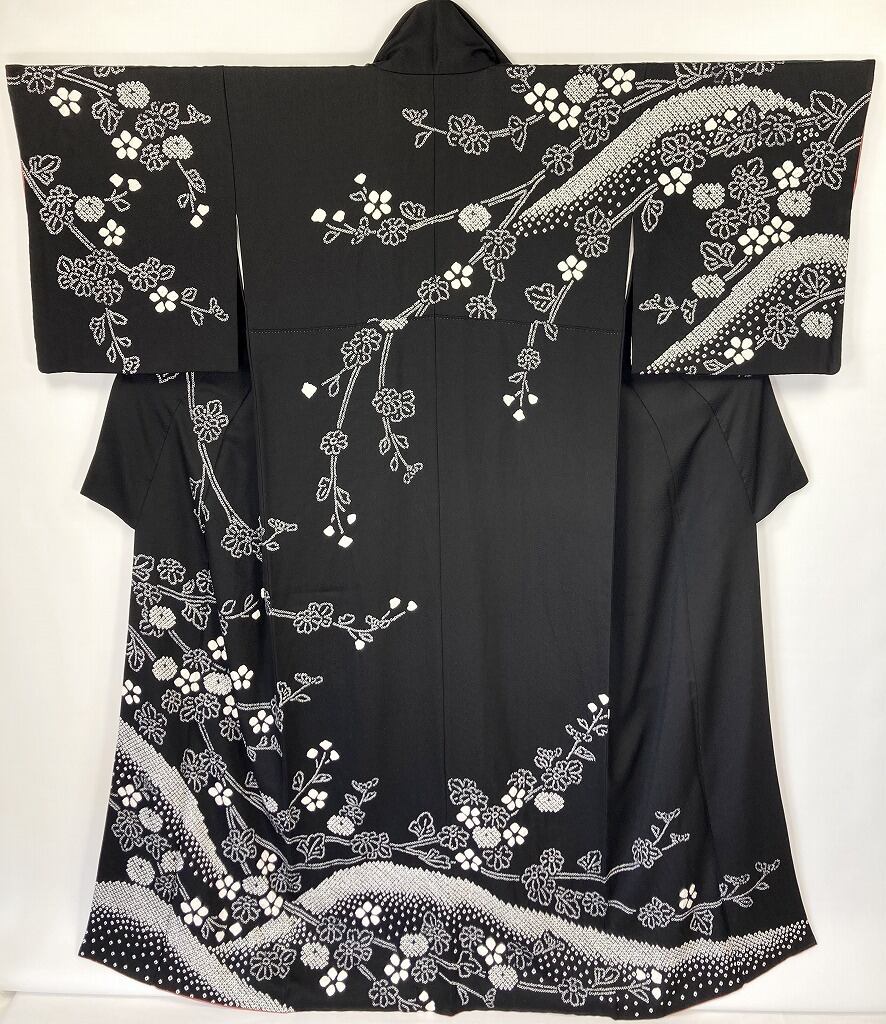 手絞り 鈴乃屋謹製 訪問着 京鹿の子絞り 正絹 黒 白 1146 | kimono Re