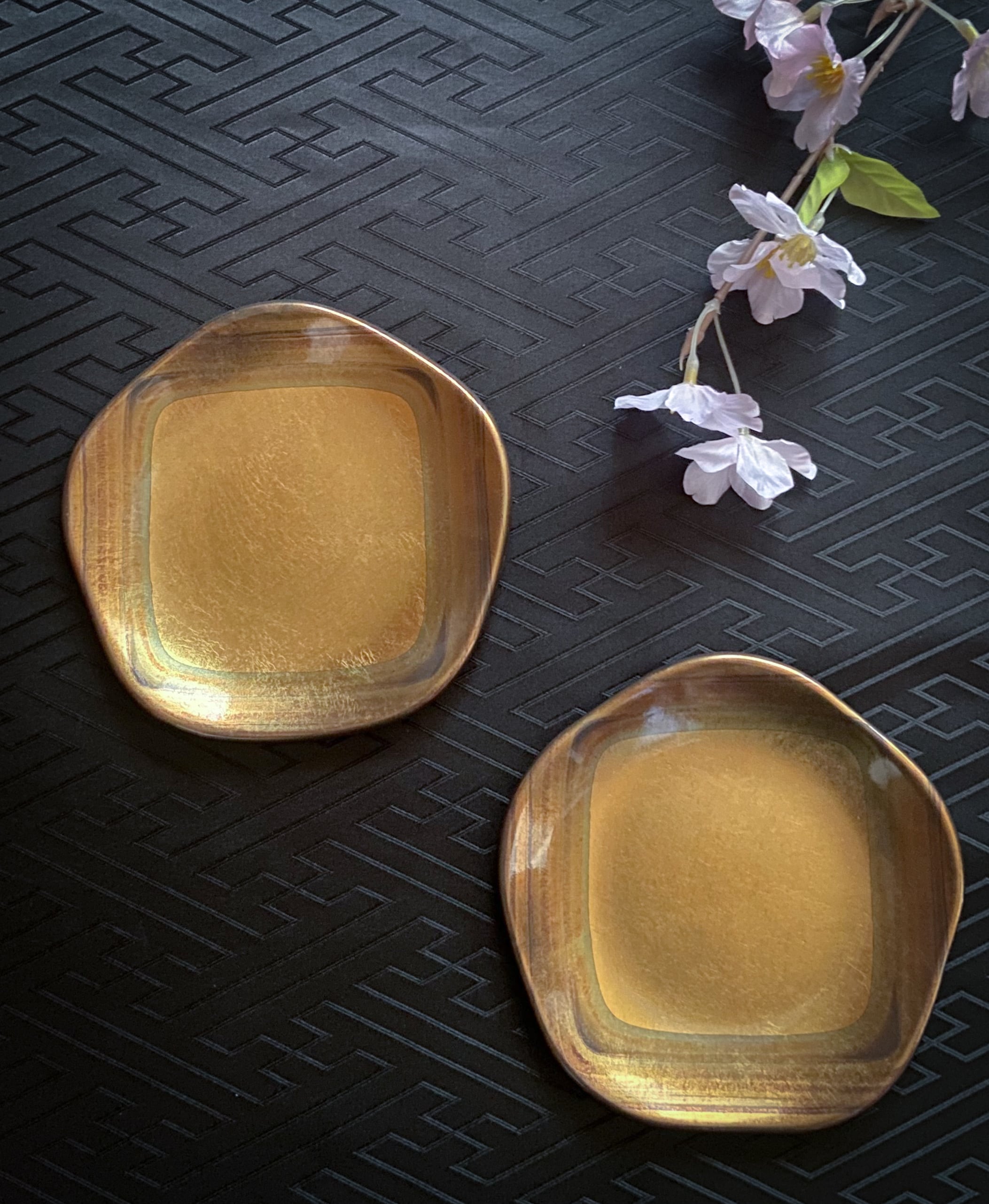 新品未使用 金沢箔工芸 金沢手打箔 洋金箔 角古代銘々皿 5枚セット 共