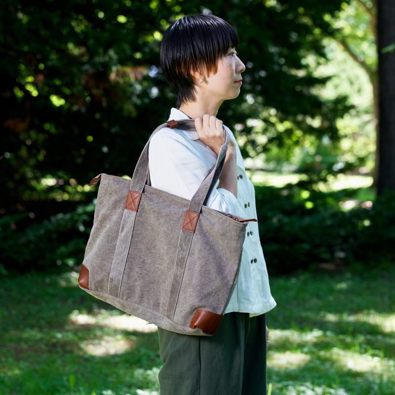 rena豊岡 cheviot】【豊岡製・火山灰染め】8号帆布ショルダートート