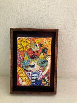 ☆一点もの☆原画ミニ油絵10cm四方】南フランスのベッキーちゃんと