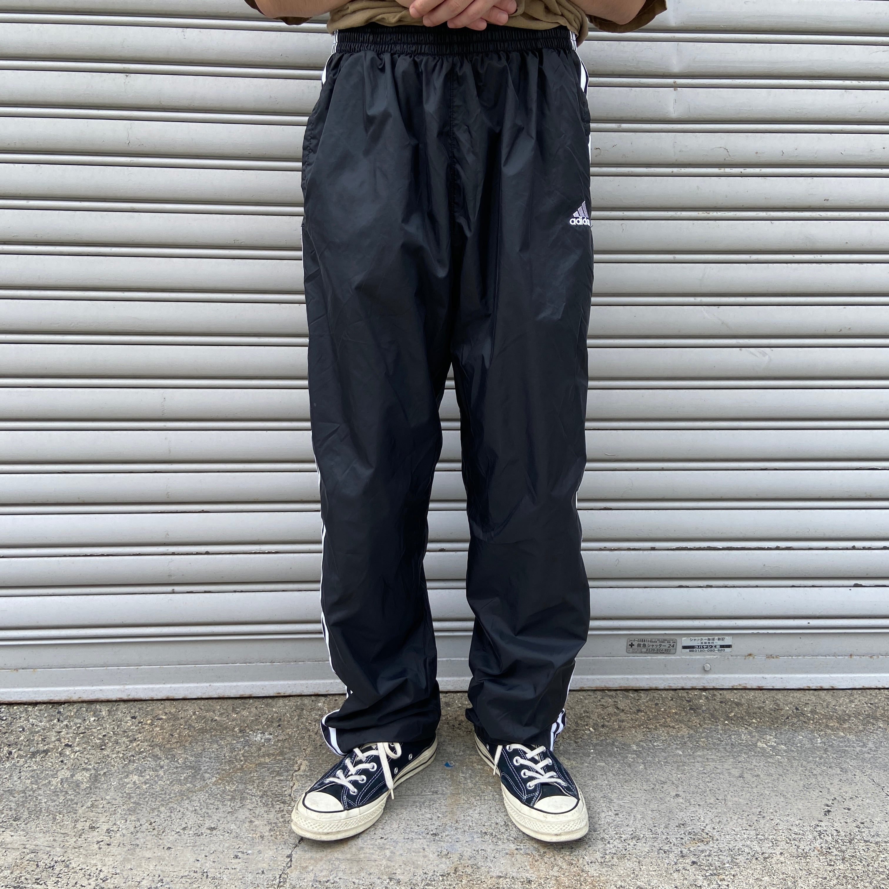 90s adidas アディダス ナイロントラックパンツ バスパン 黒 L | 古着