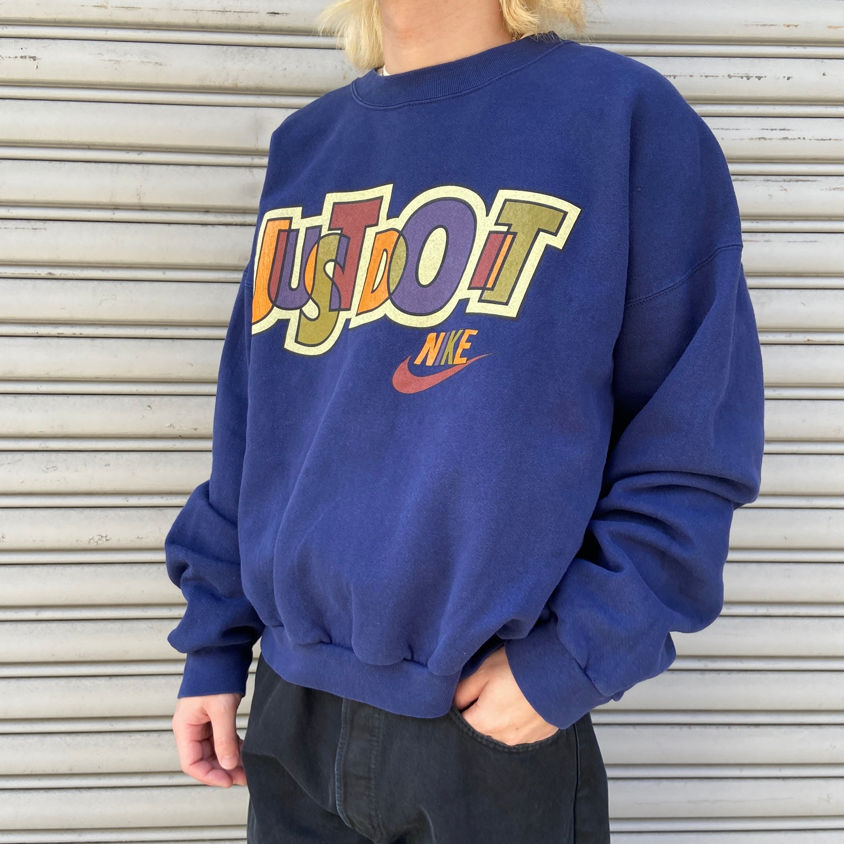 90s USA製 NIKE 銀タグ ロゴスウェット ネイビー L ナイキ | 古着屋 Uan