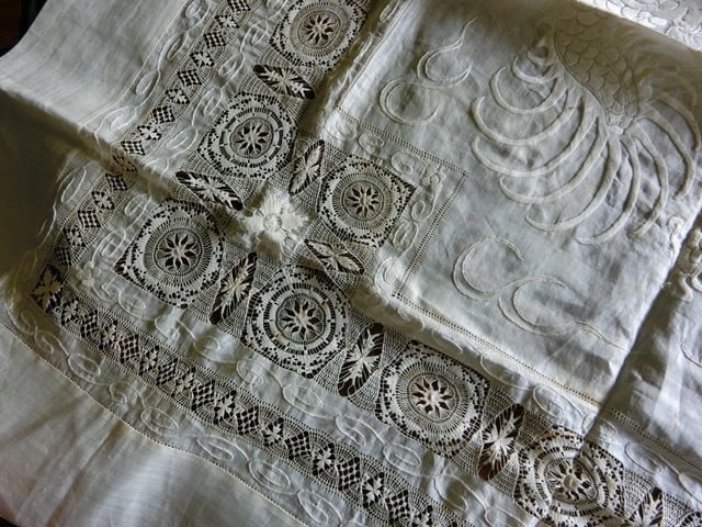 手刺繍 リビングクロス 特大テーブルクロス ヴィンテージ 汕頭刺繍 手