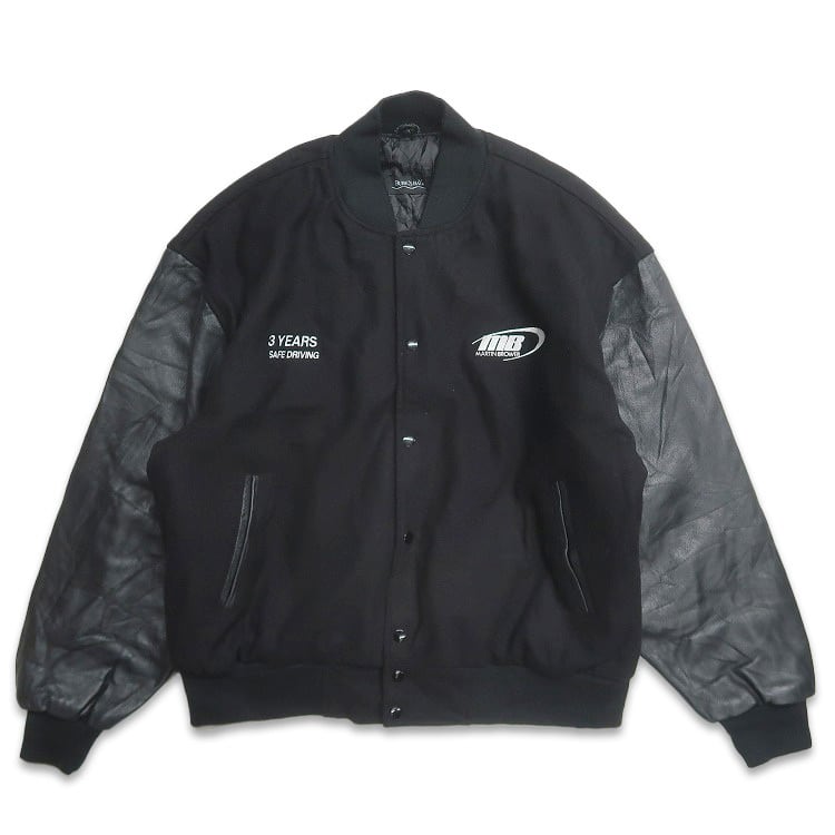 古着 BURK'S BAY スタジャン ウールジャケット 袖レザー 刺繍 ブラック