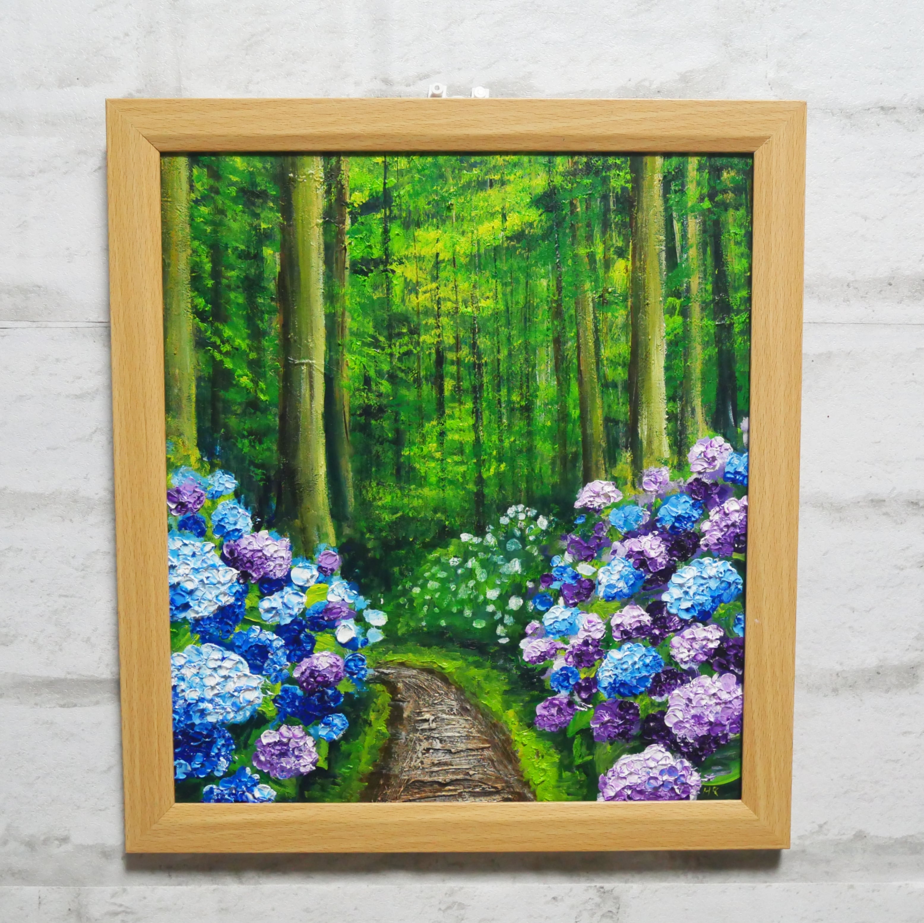 油絵 油彩 油彩画 絵 絵画【森の紫陽花の道】 | HIROSHI1990