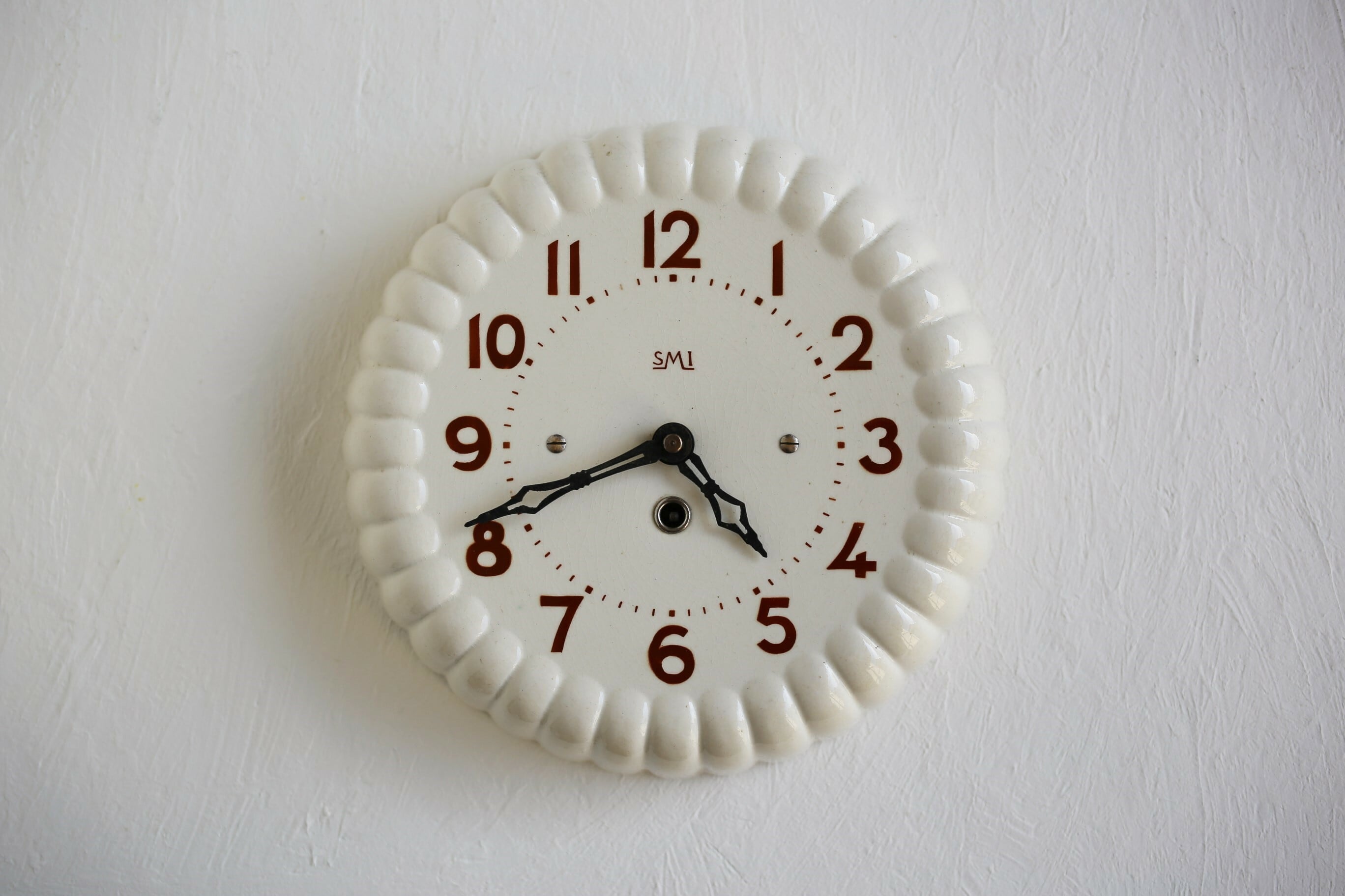 フランス アンティーク ヴィンテージ SMI社 陶器 壁掛け時計 ゼンマイ