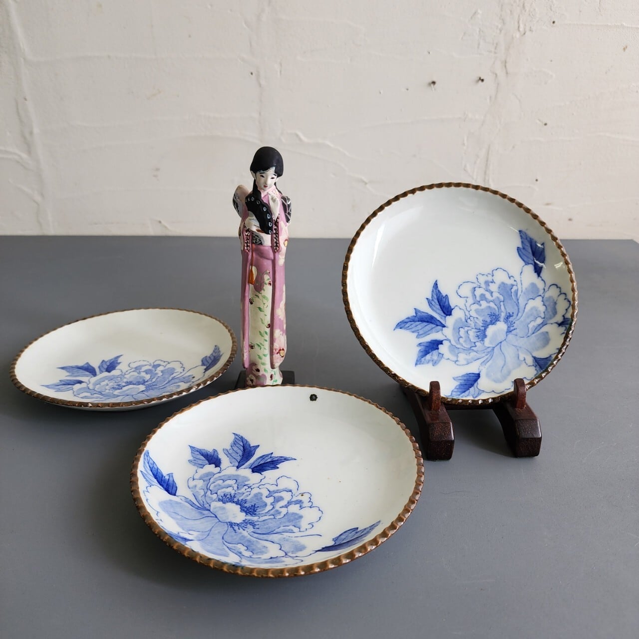 明治後期から昭和初期 印判いげ皿 牡丹文様 3枚 | アンティーク雑貨