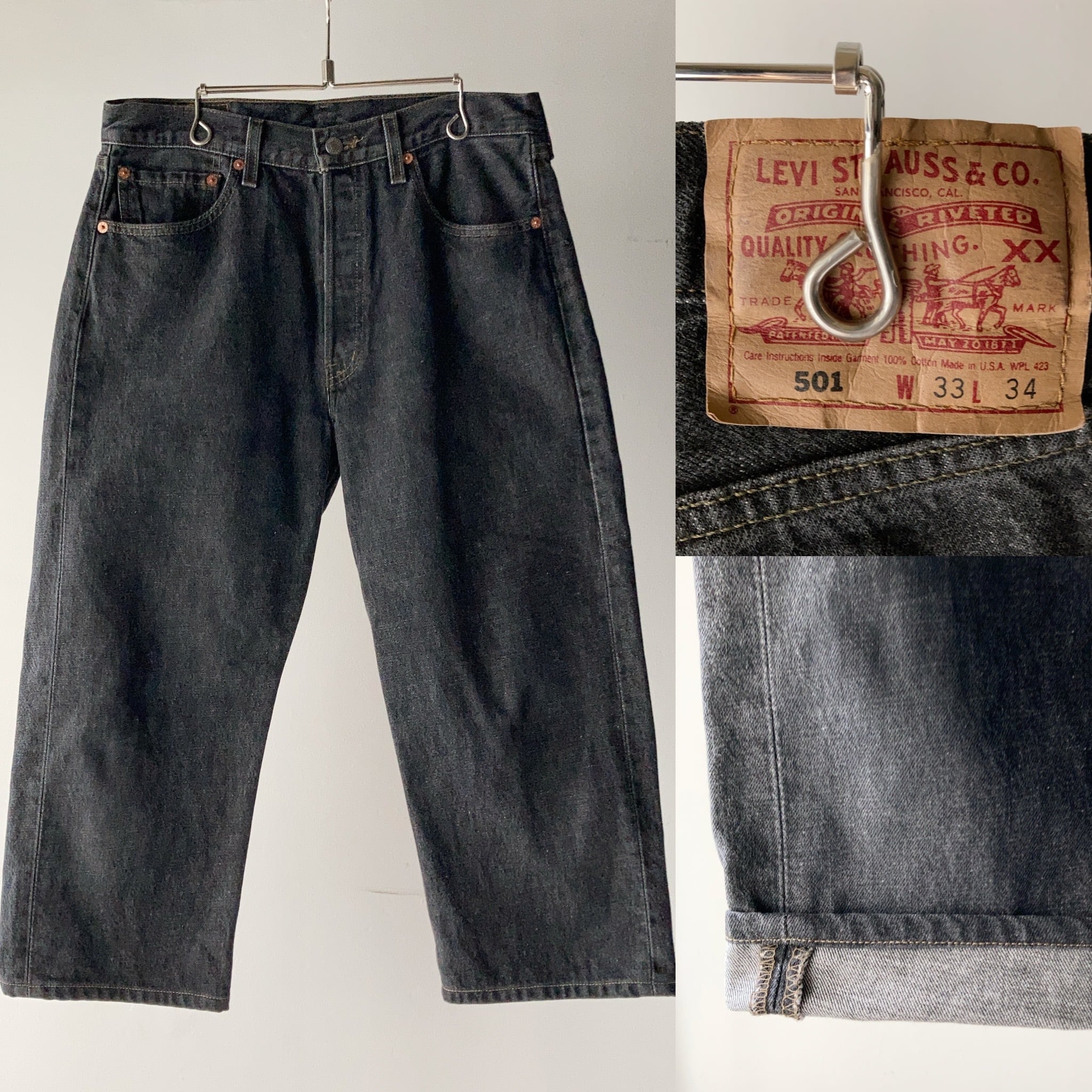 90's Levi's 501 先染めブラックデニムパンツ USA製 W33 短丈【0618A39
