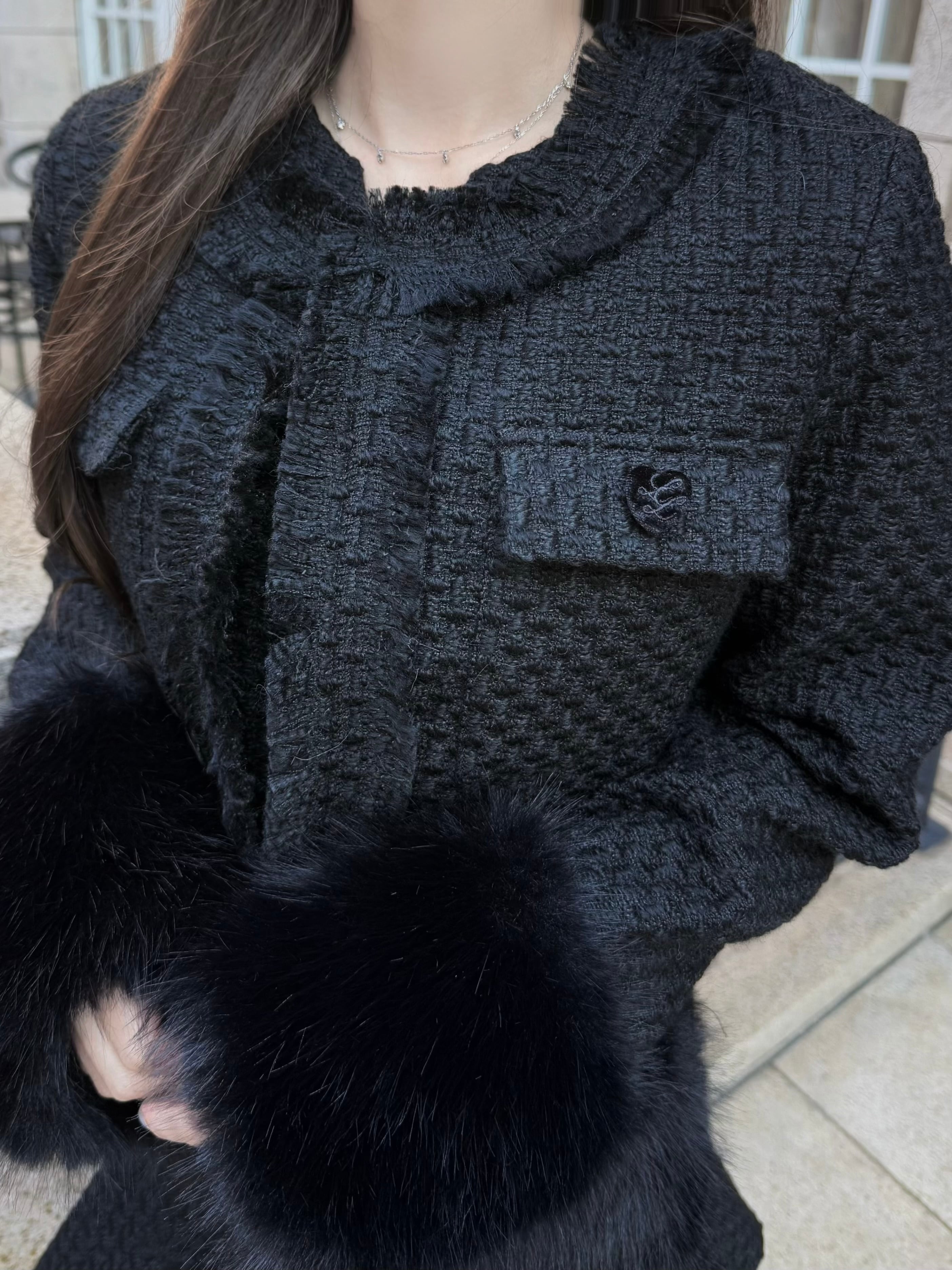 Lumignon original ♥ tweed fur snow jacket【ブラック】 | Lumignon