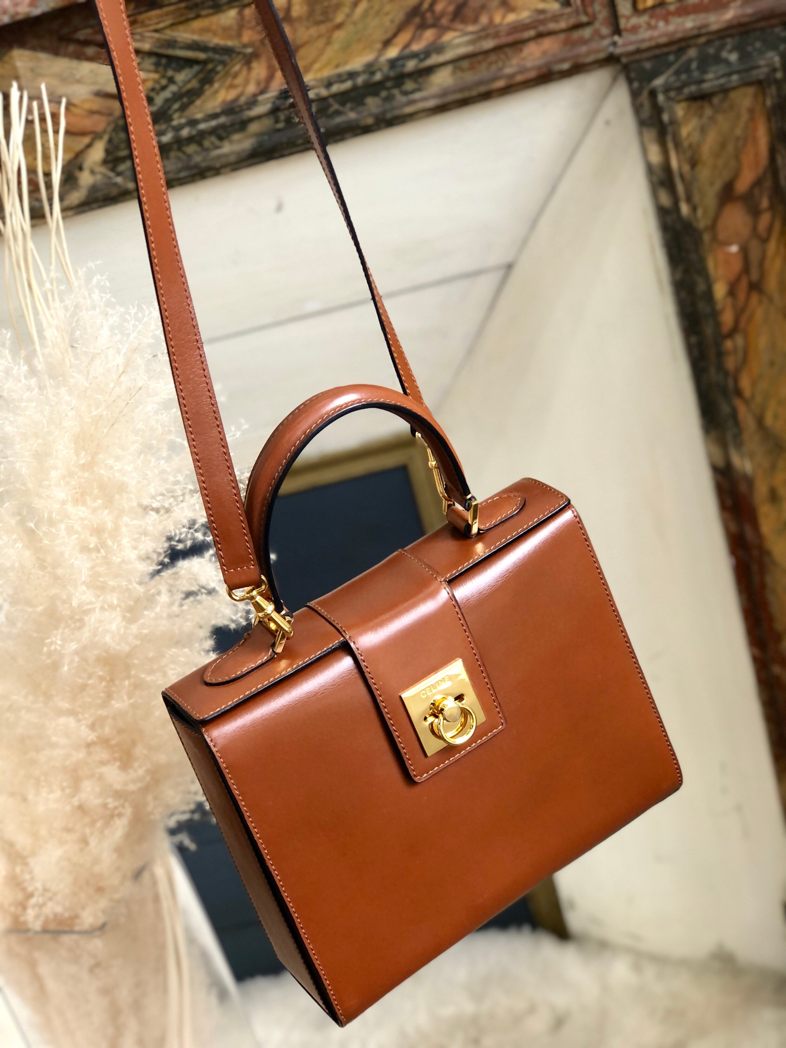 CELINE セリーヌ ガンチーニ レザー ボックス 2way ショルダーバッグ
