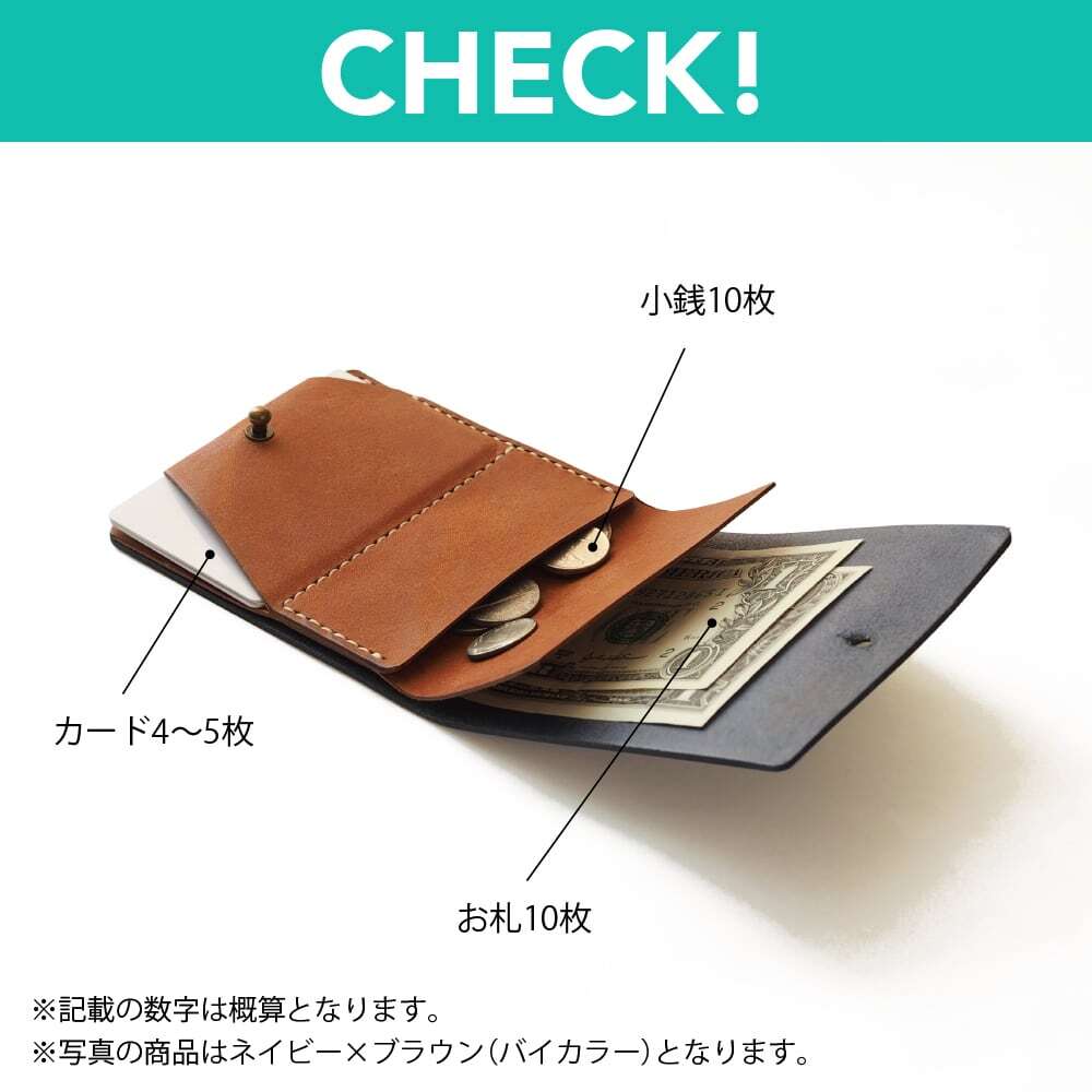 そこそこ薄い 二つ折り財布【ネイビー×イエロー】（受注生産） | セミ